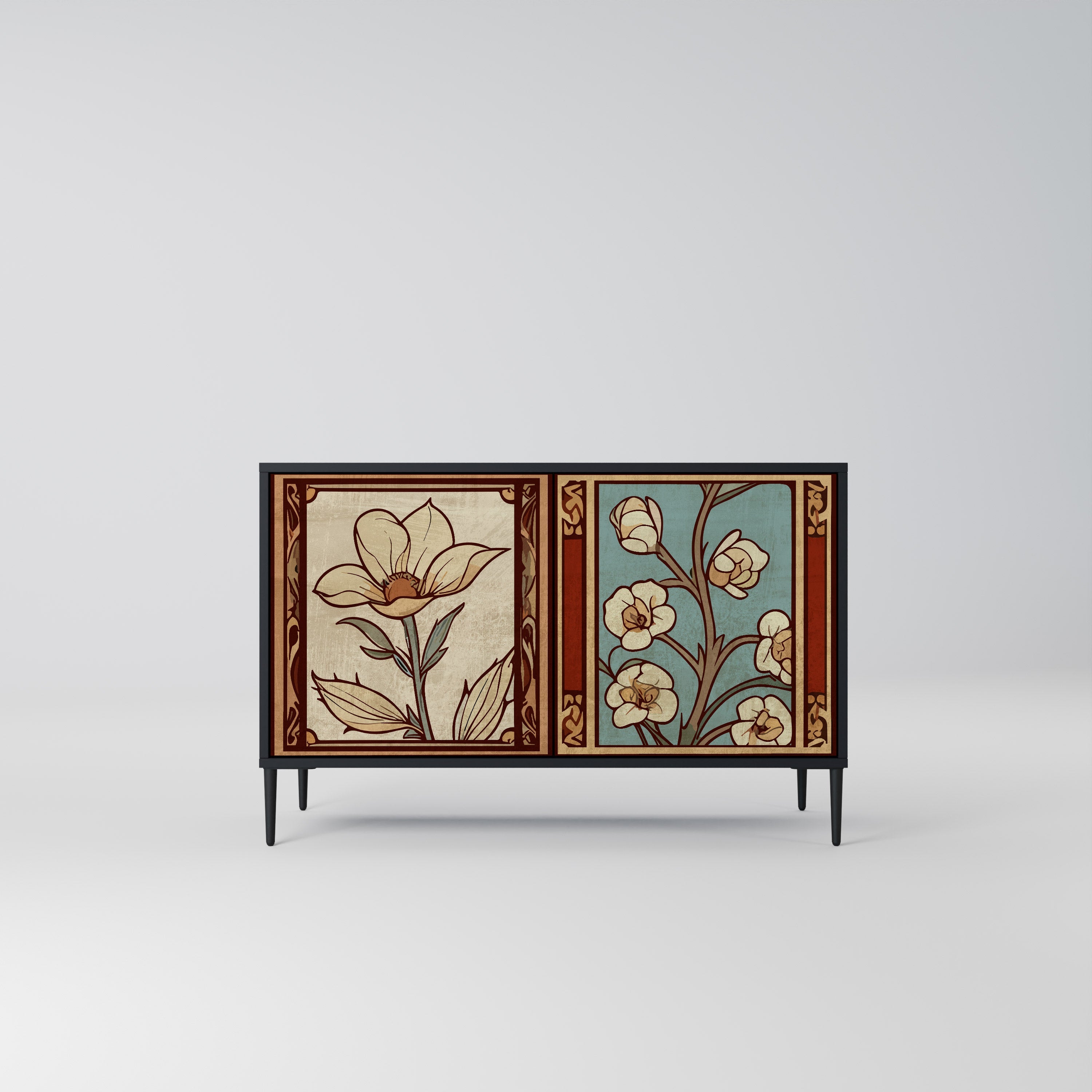TIMELESS FLORA Sideboard mit 2 Türen in Schwarz