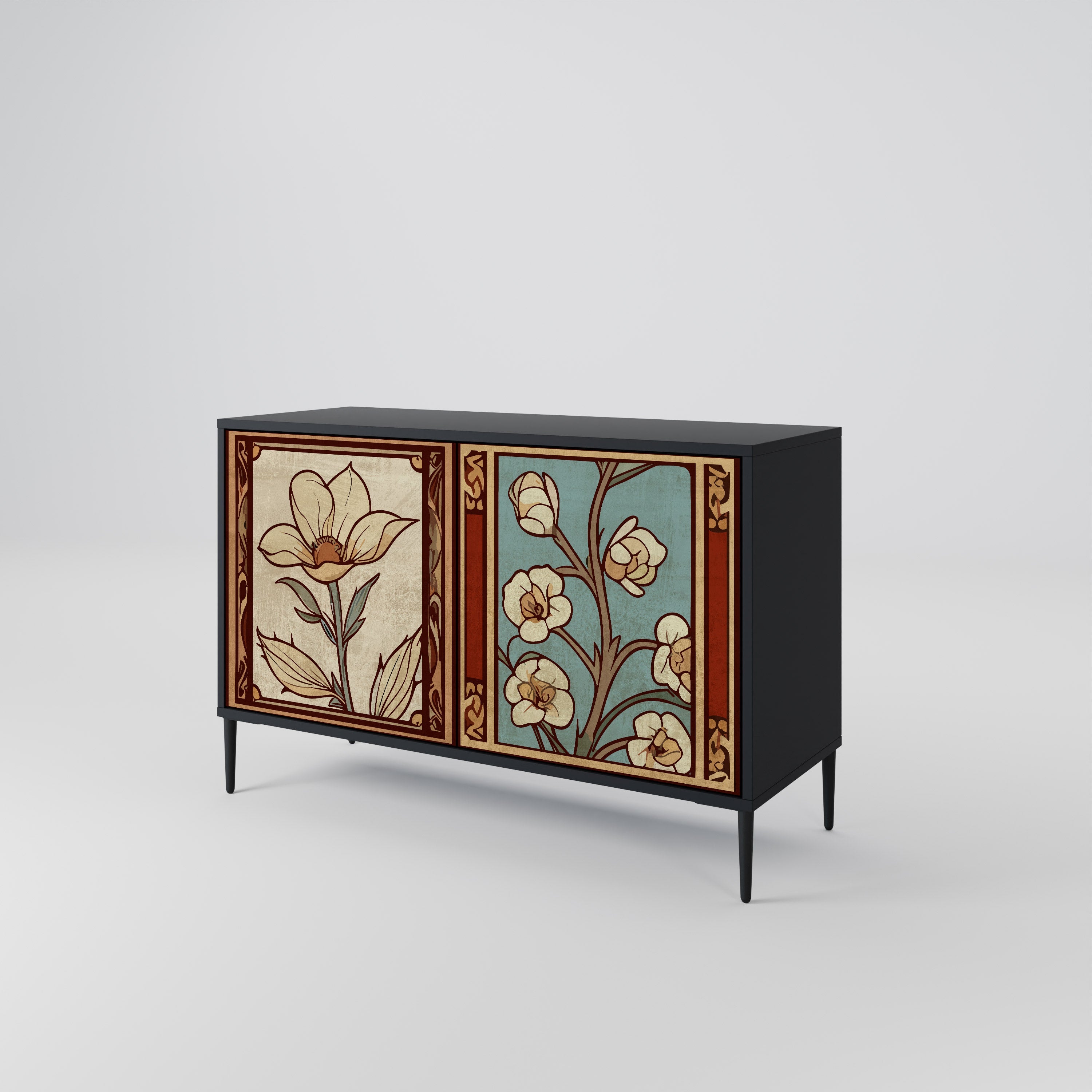TIMELESS FLORA Sideboard mit 2 Türen in Schwarz