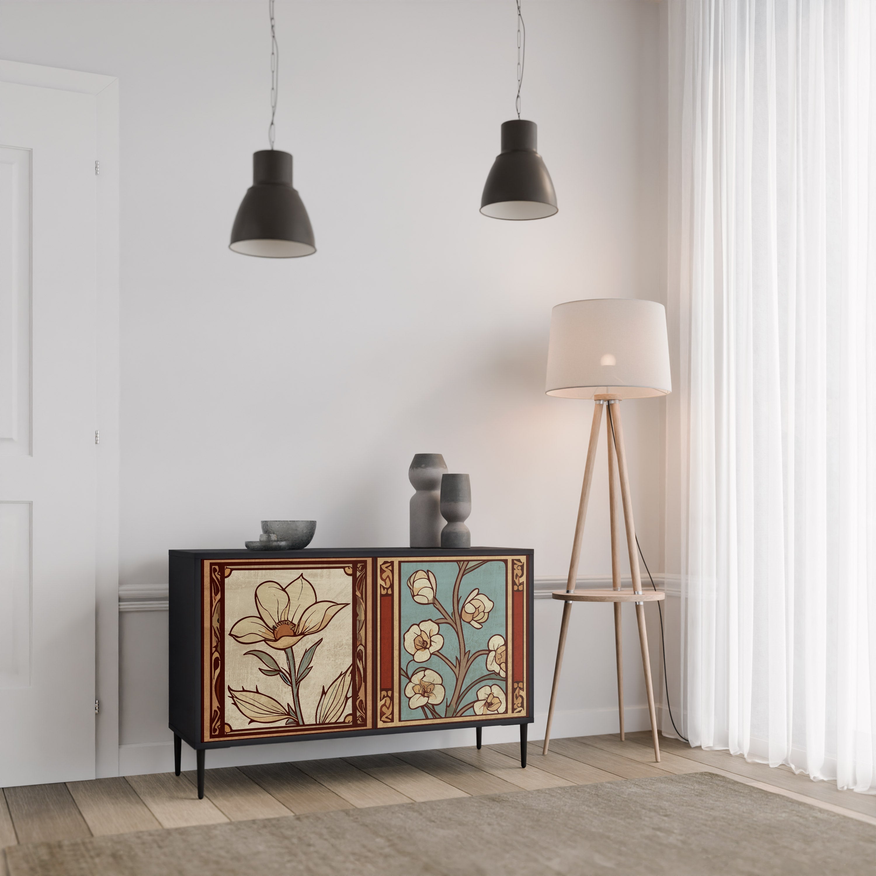 TIMELESS FLORA Sideboard mit 2 Türen in Schwarz
