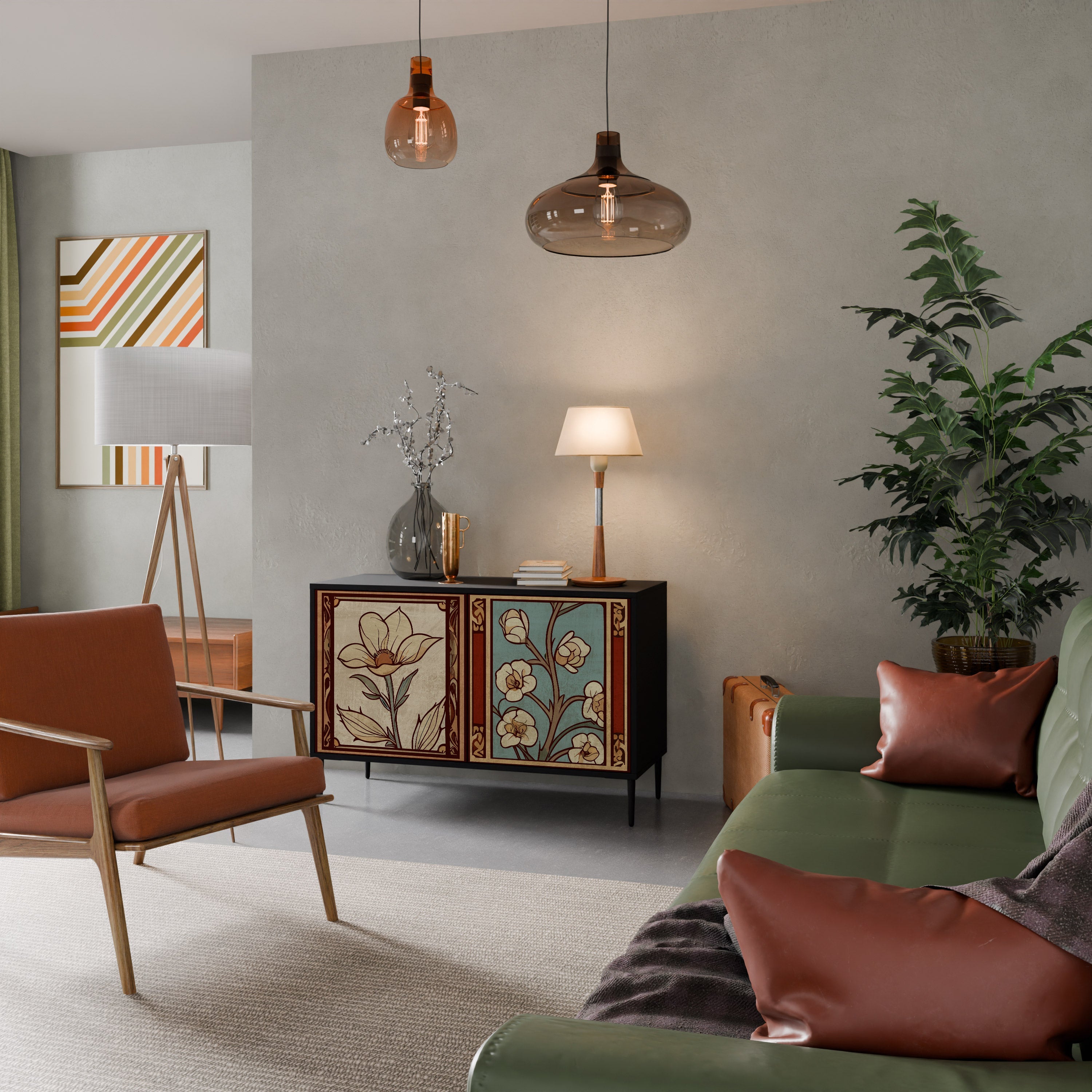 TIMELESS FLORA Sideboard mit 2 Türen in Schwarz