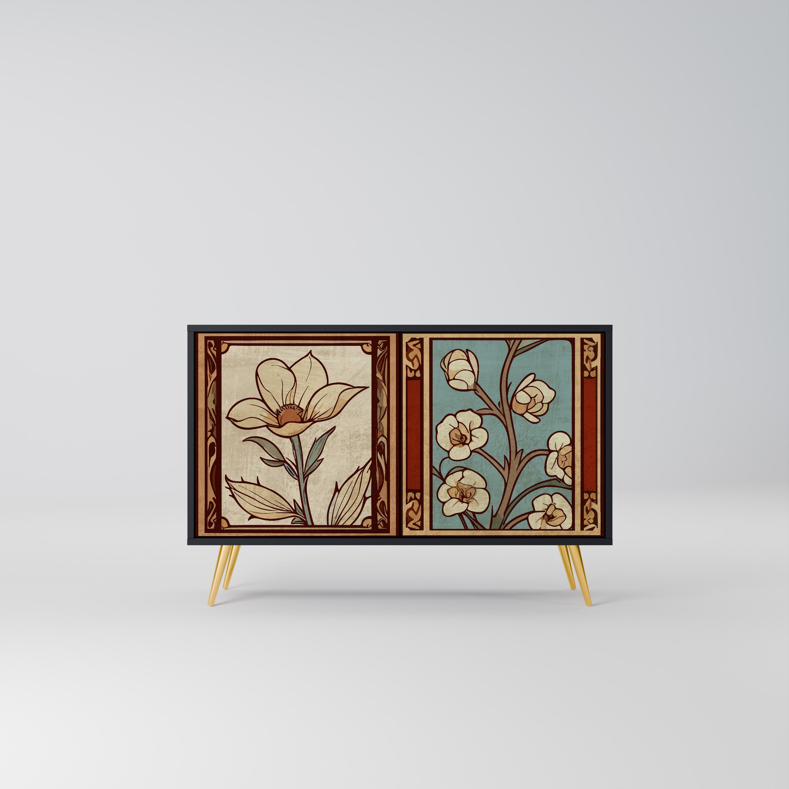 TIMELESS FLORA Sideboard mit 2 Türen in Schwarz