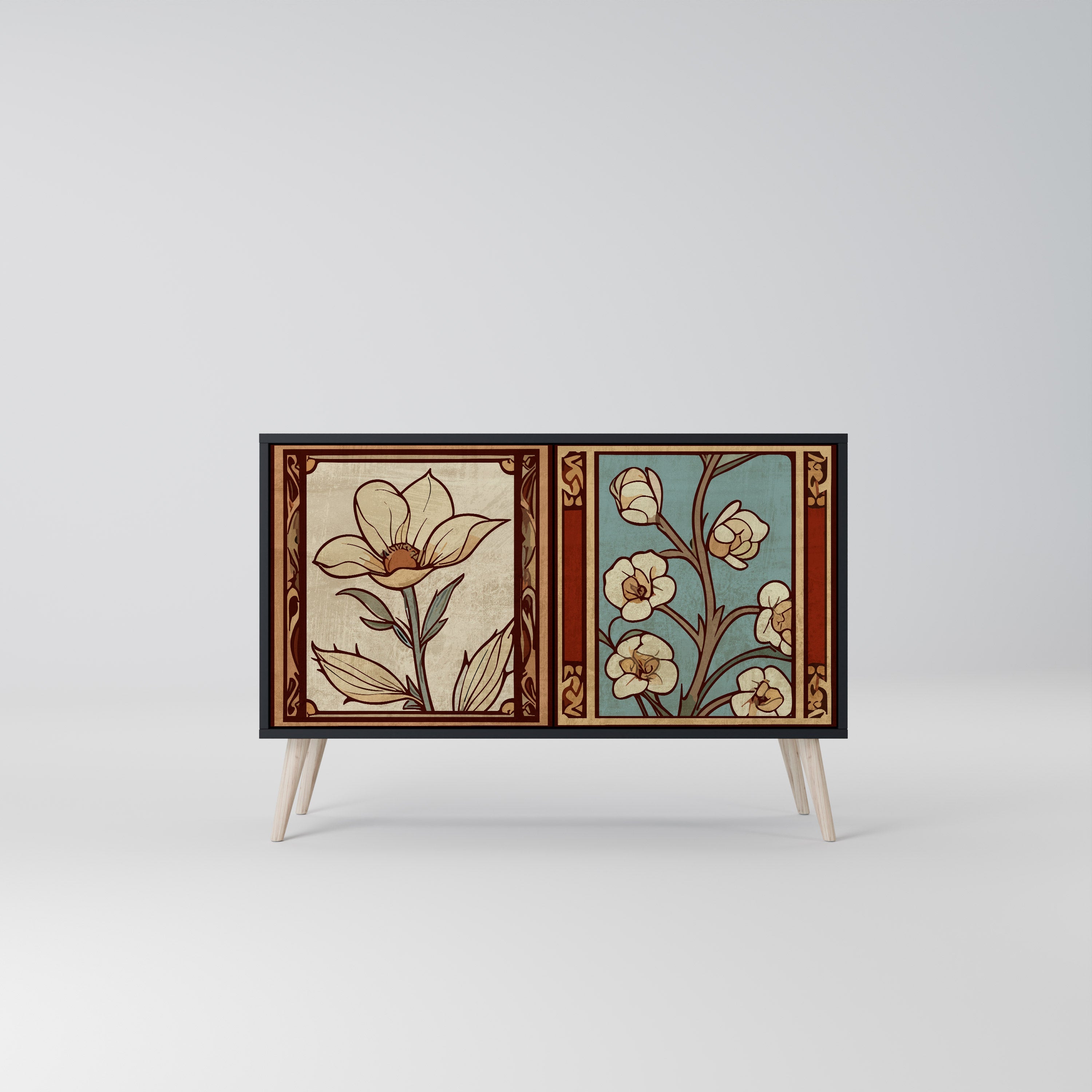 TIMELESS FLORA Sideboard mit 2 Türen in Schwarz