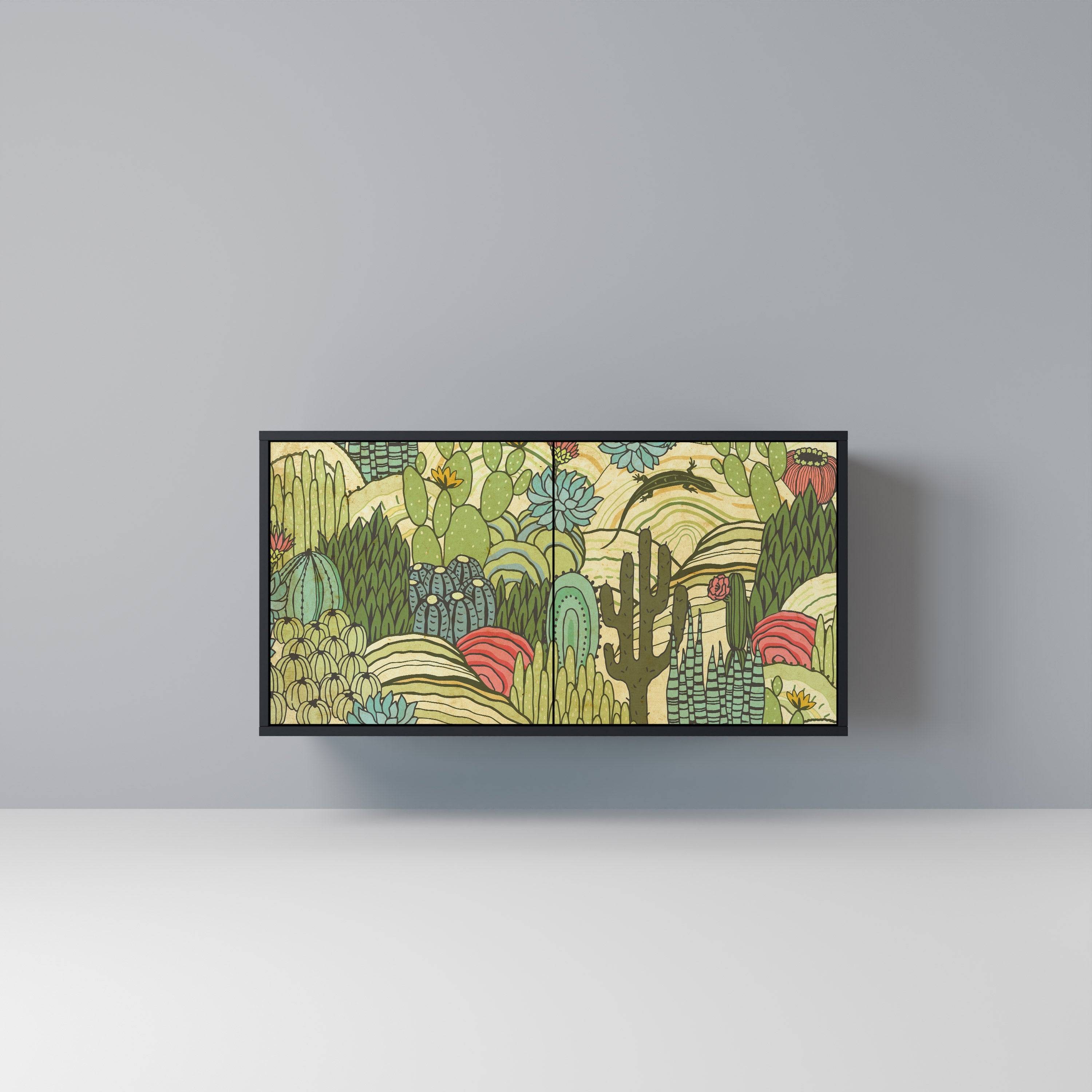 SUCCULENTS KALEIDOSCOPE Sideboard mit 2 Türen in Schwarz