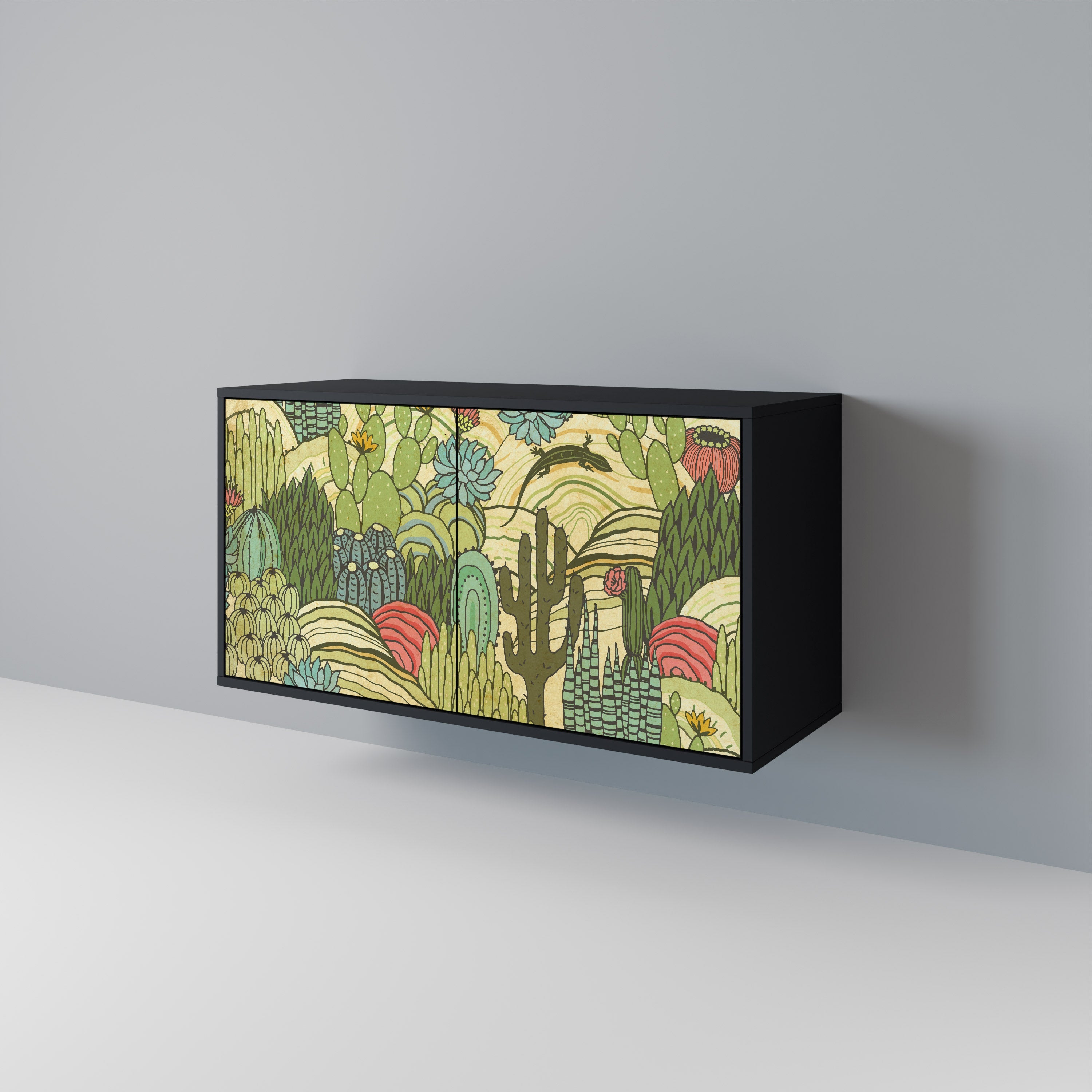 SUCCULENTS KALEIDOSCOPE 2-Door Sideboard in Black Finish