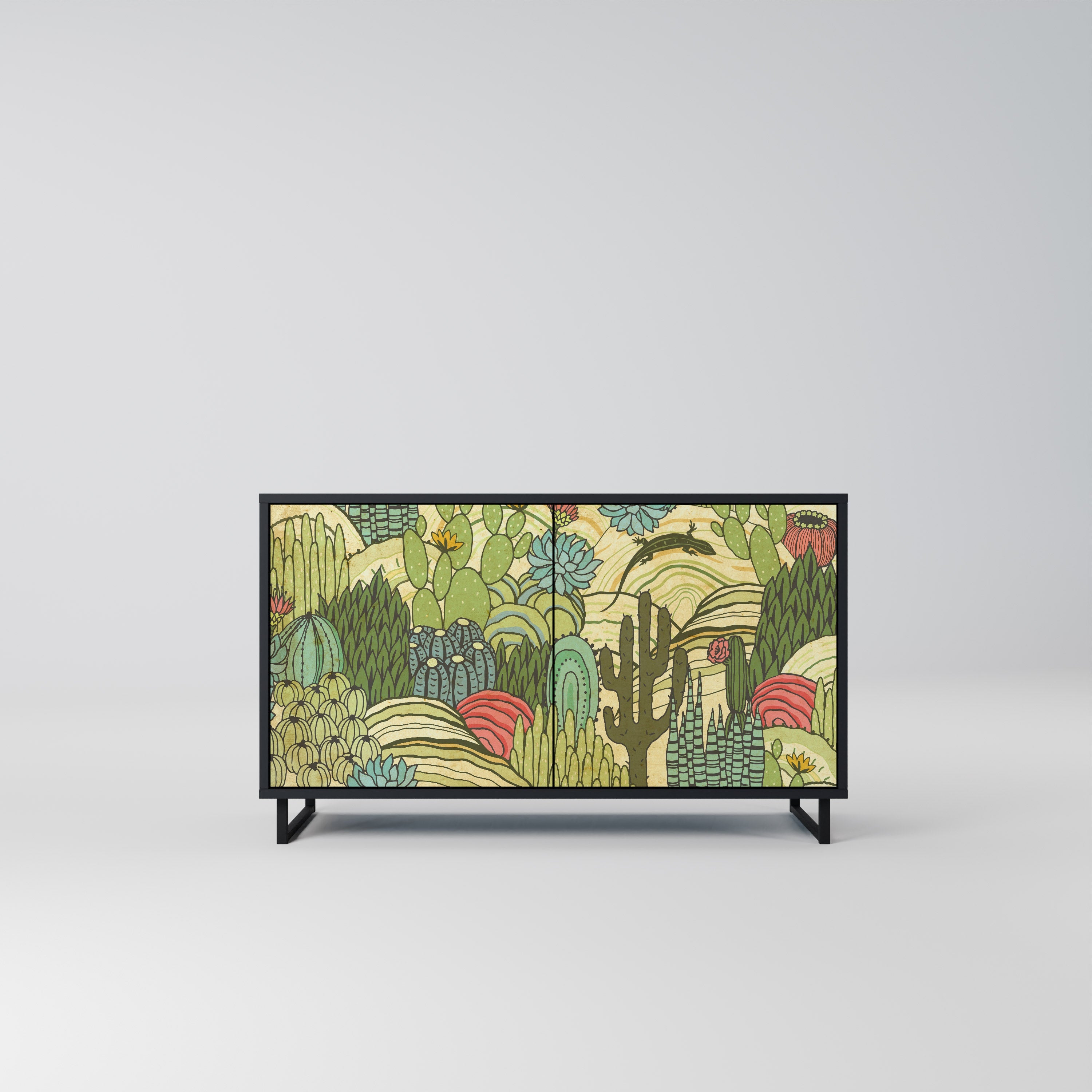 SUCCULENTS KALEIDOSCOPE Sideboard mit 2 Türen in Schwarz