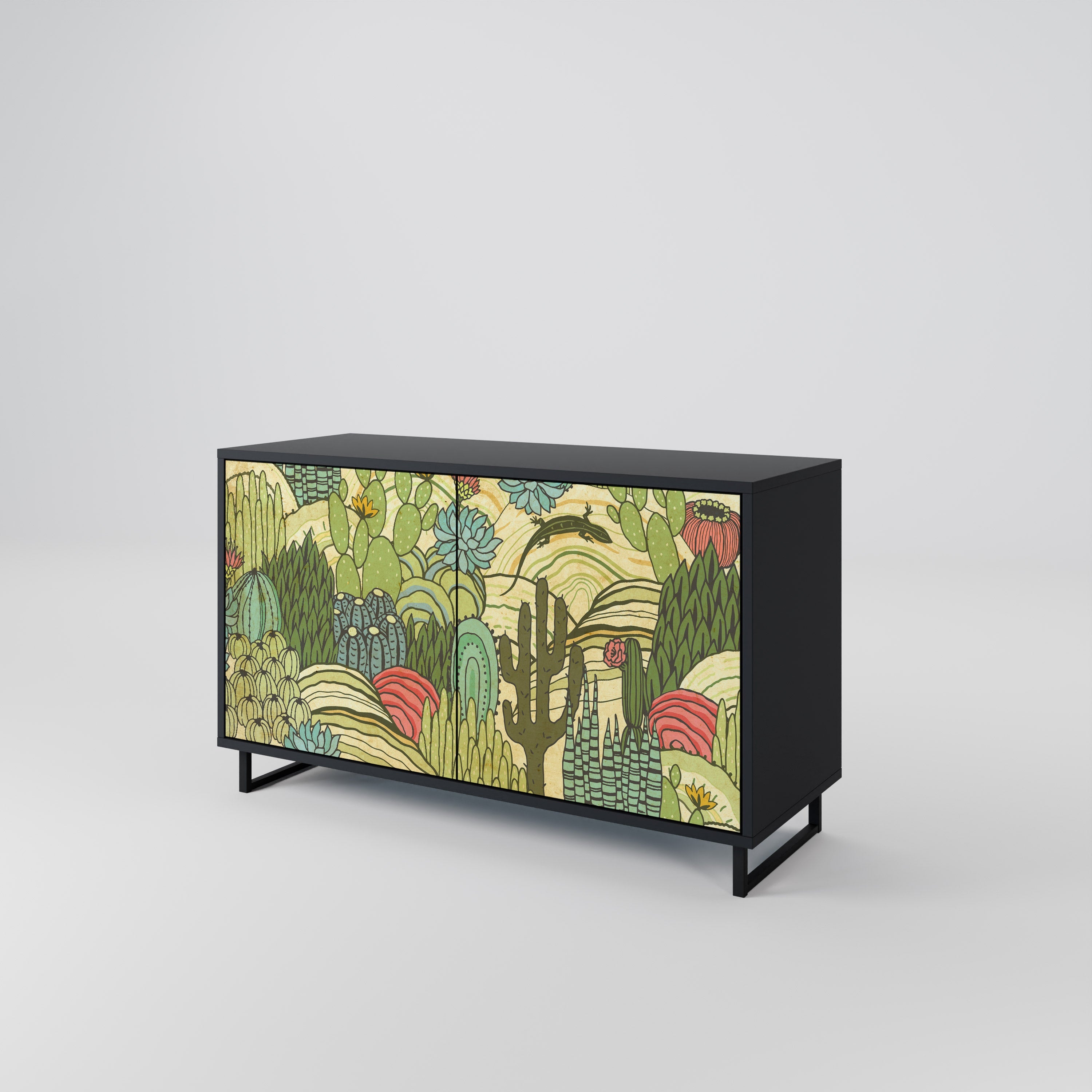 SUCCULENTS KALEIDOSCOPE 2-Door Sideboard in Black Finish