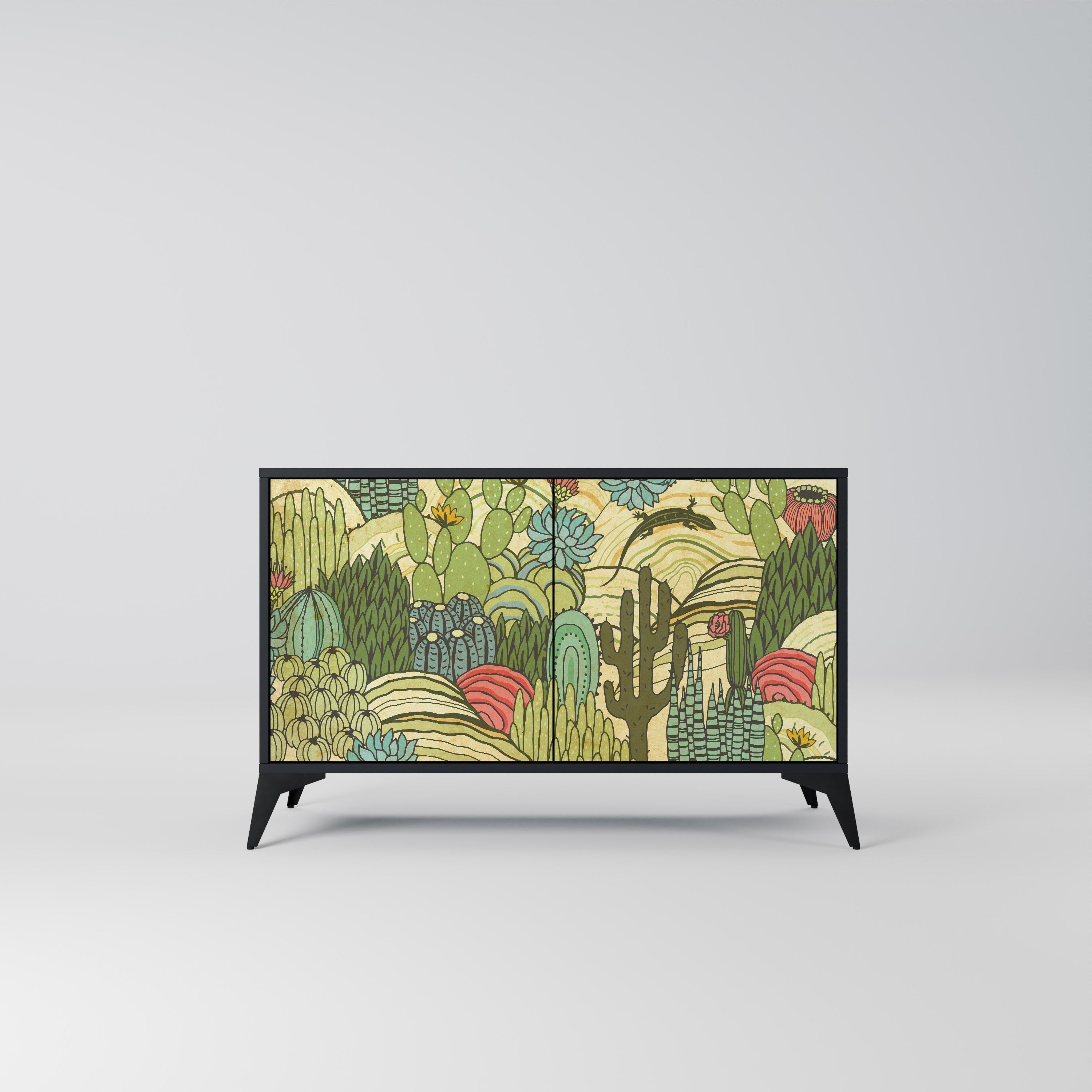 SUCCULENTS KALEIDOSCOPE Sideboard mit 2 Türen in Schwarz