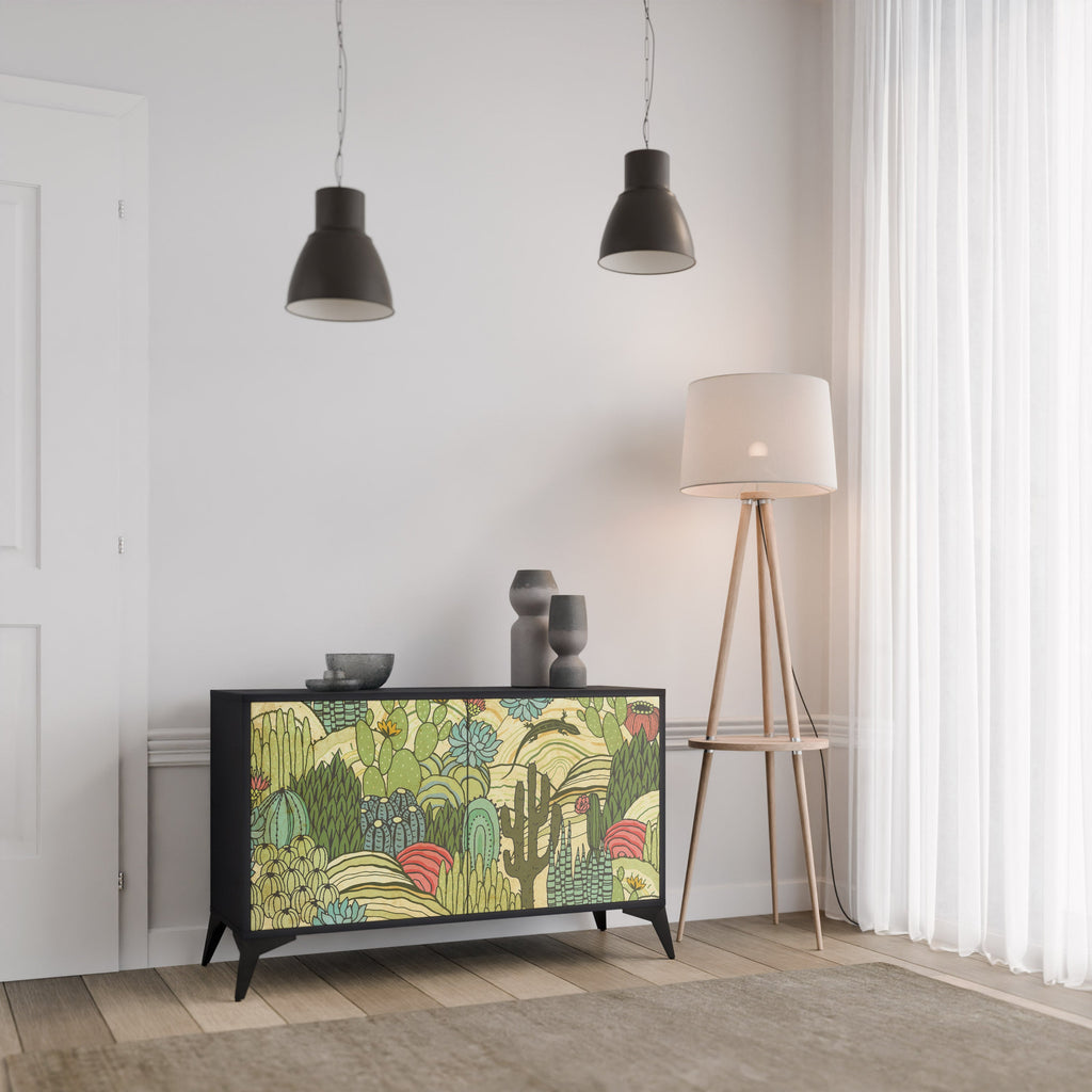 SUCCULENTS KALEIDOSCOPE 2-Door Sideboard in Black Finish
