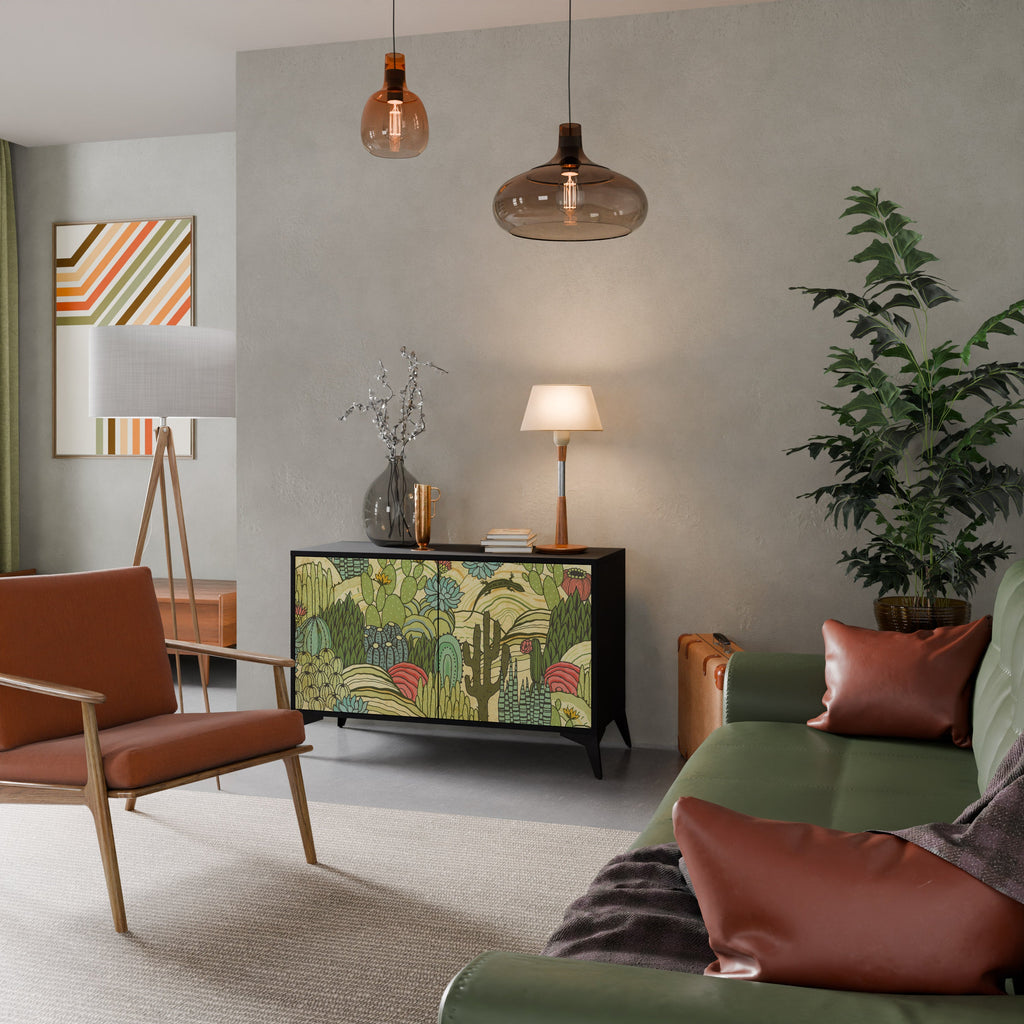 SUCCULENTS KALEIDOSCOPE 2-Door Sideboard in Black Finish