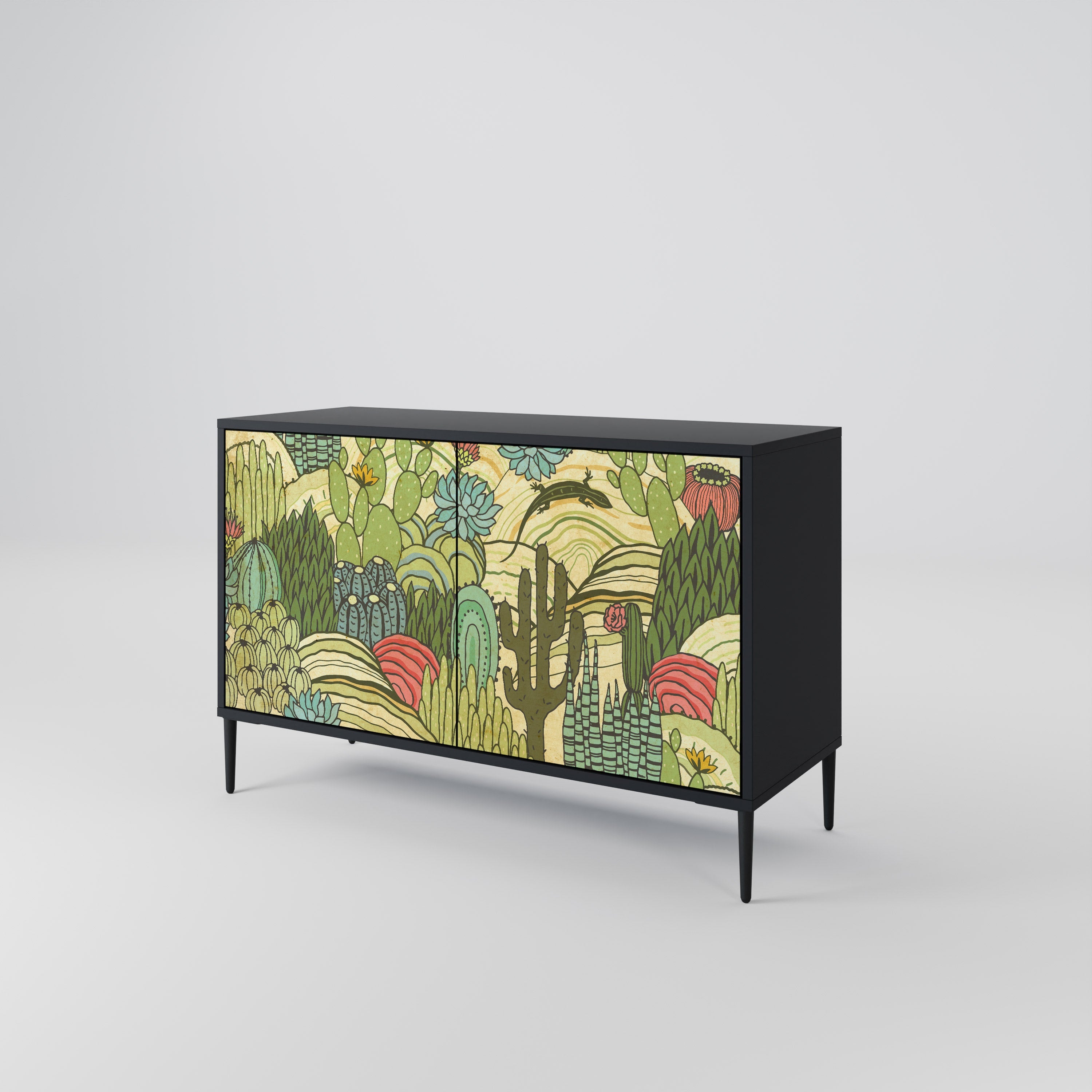 SUCCULENTS KALEIDOSCOPE Sideboard mit 2 Türen in Schwarz