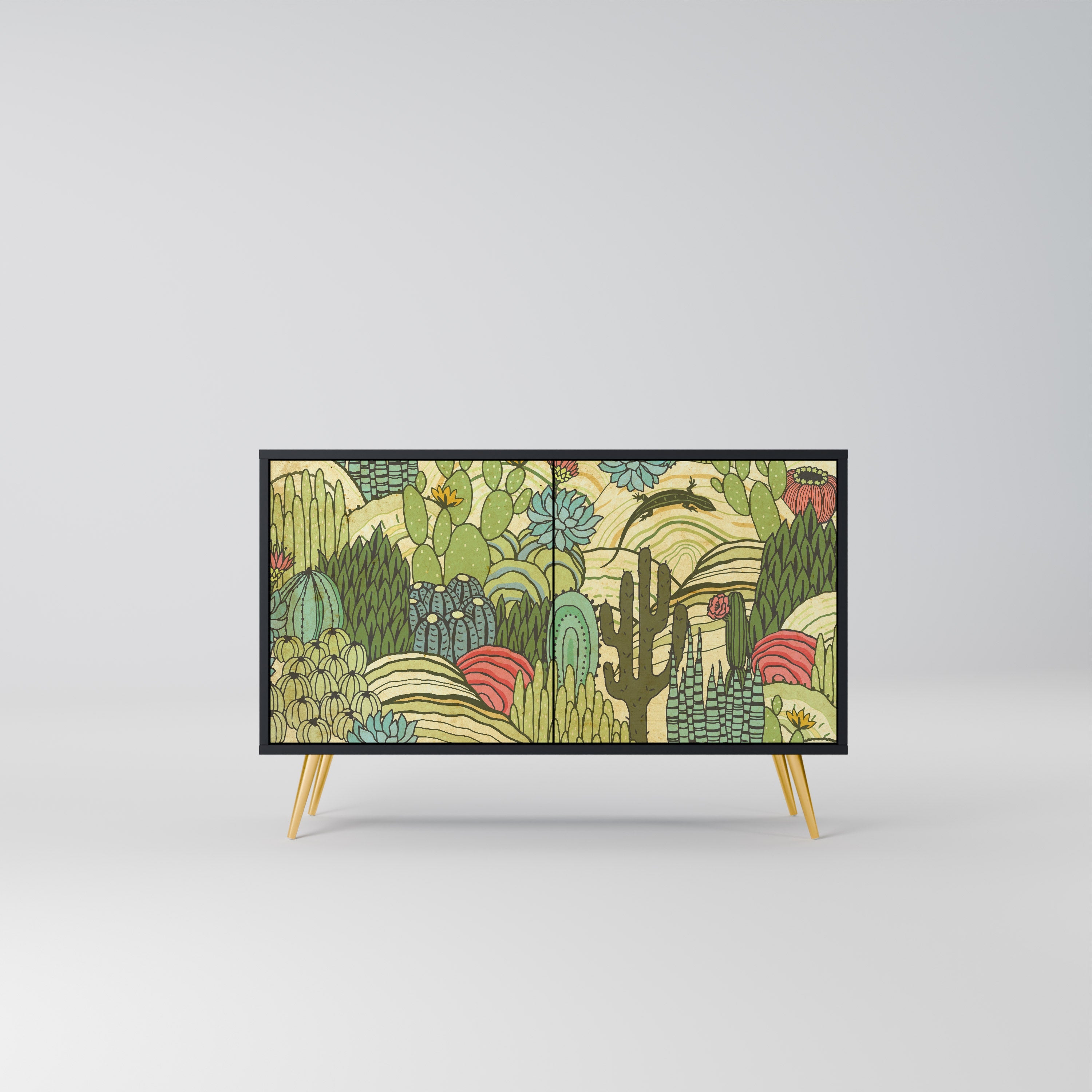 SUCCULENTS KALEIDOSCOPE Sideboard mit 2 Türen in Schwarz