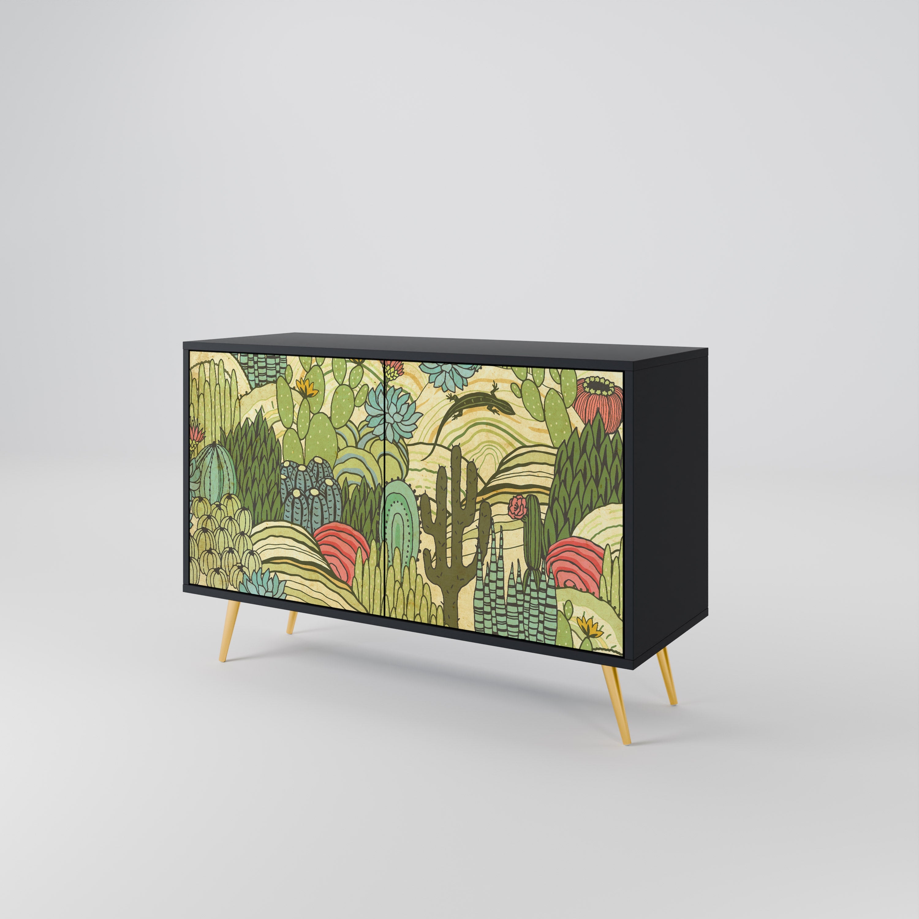 SUCCULENTS KALEIDOSCOPE 2-Door Sideboard in Black Finish