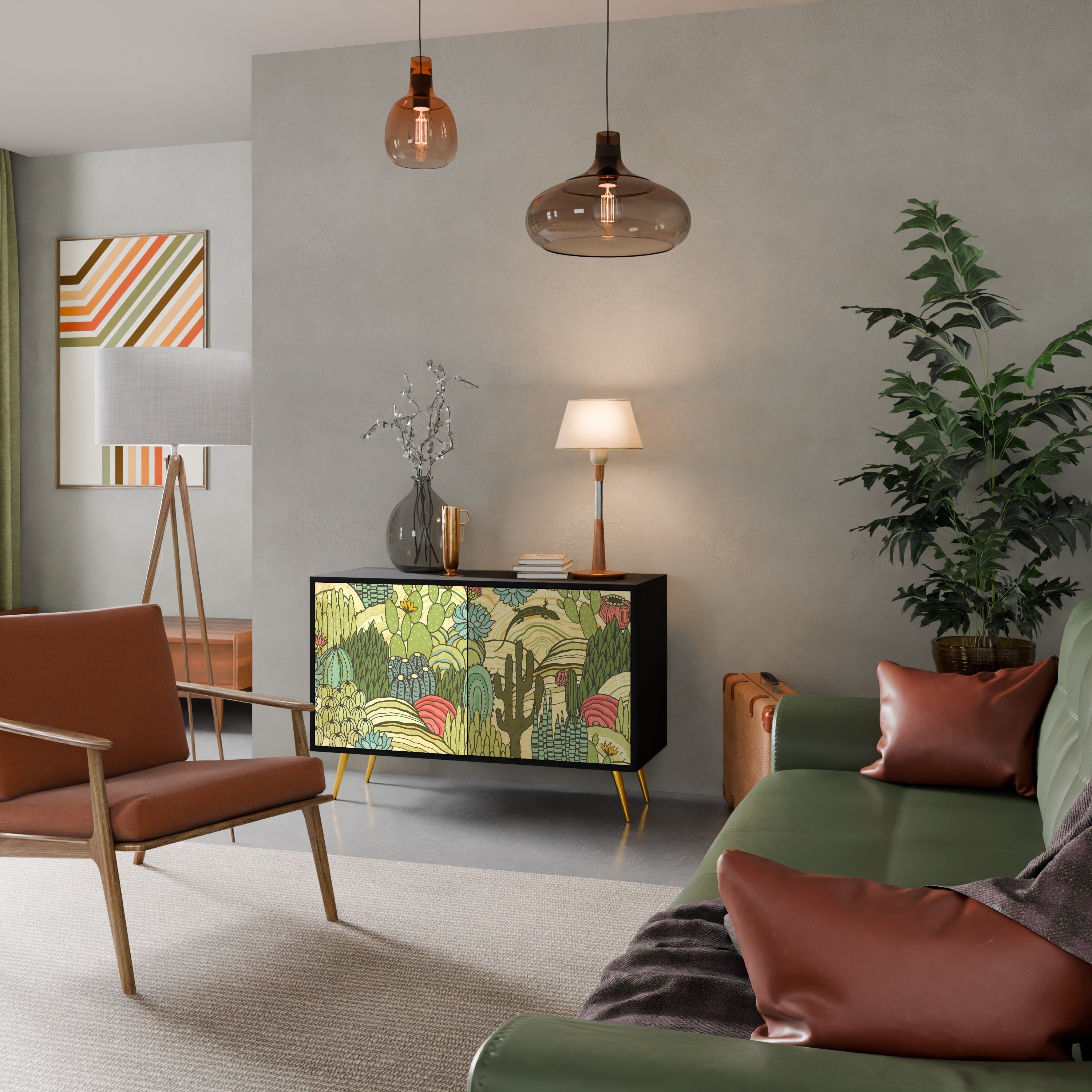 SUCCULENTS KALEIDOSCOPE 2-Door Sideboard in Black Finish