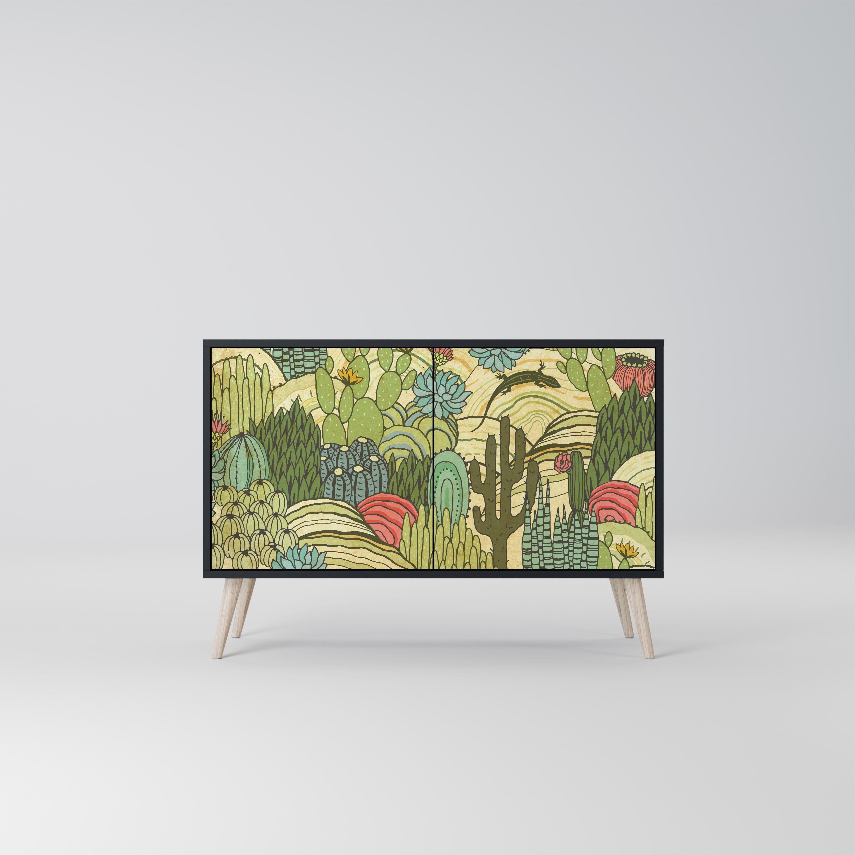 SUCCULENTS KALEIDOSCOPE Sideboard mit 2 Türen in Schwarz