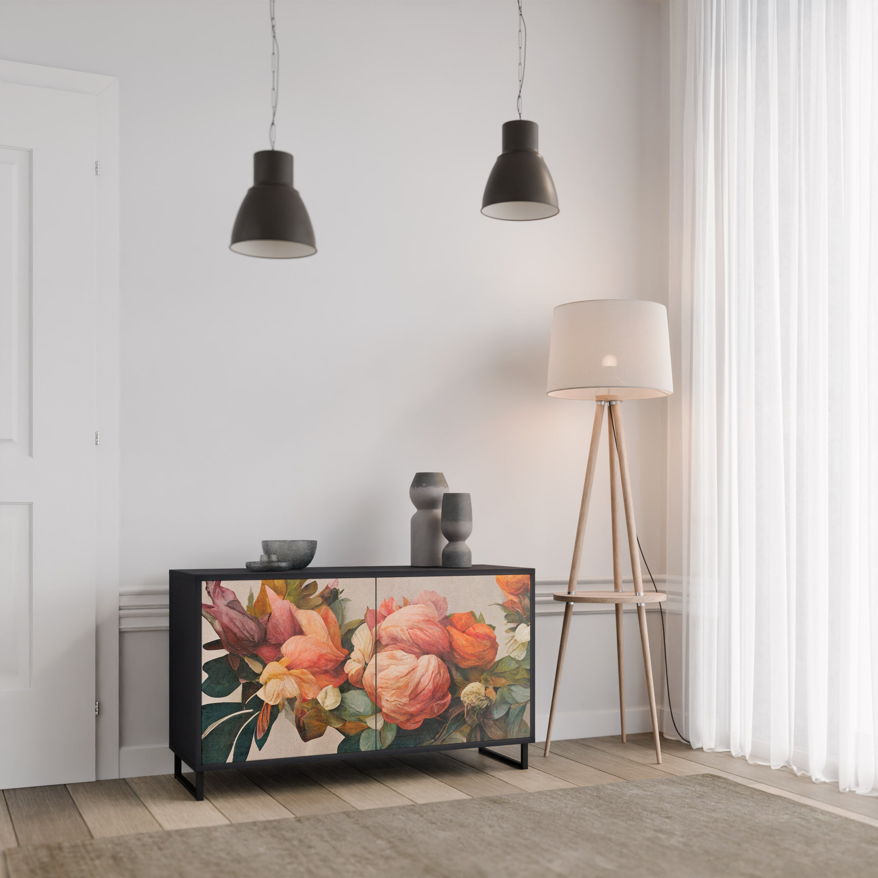 STYLISH BEAUTY Sideboard mit 2 Türen in Schwarz