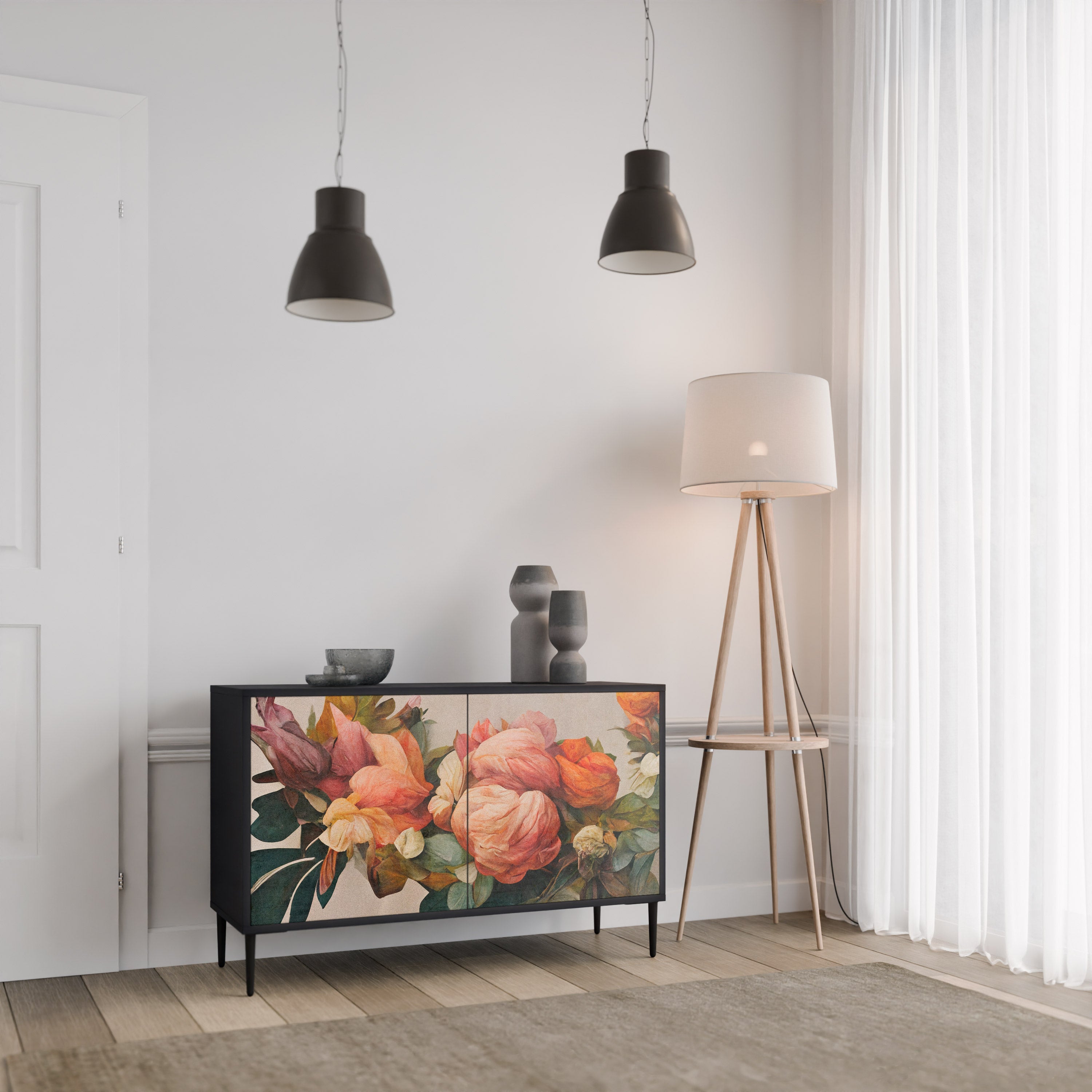 STYLISH BEAUTY Sideboard mit 2 Türen in Schwarz