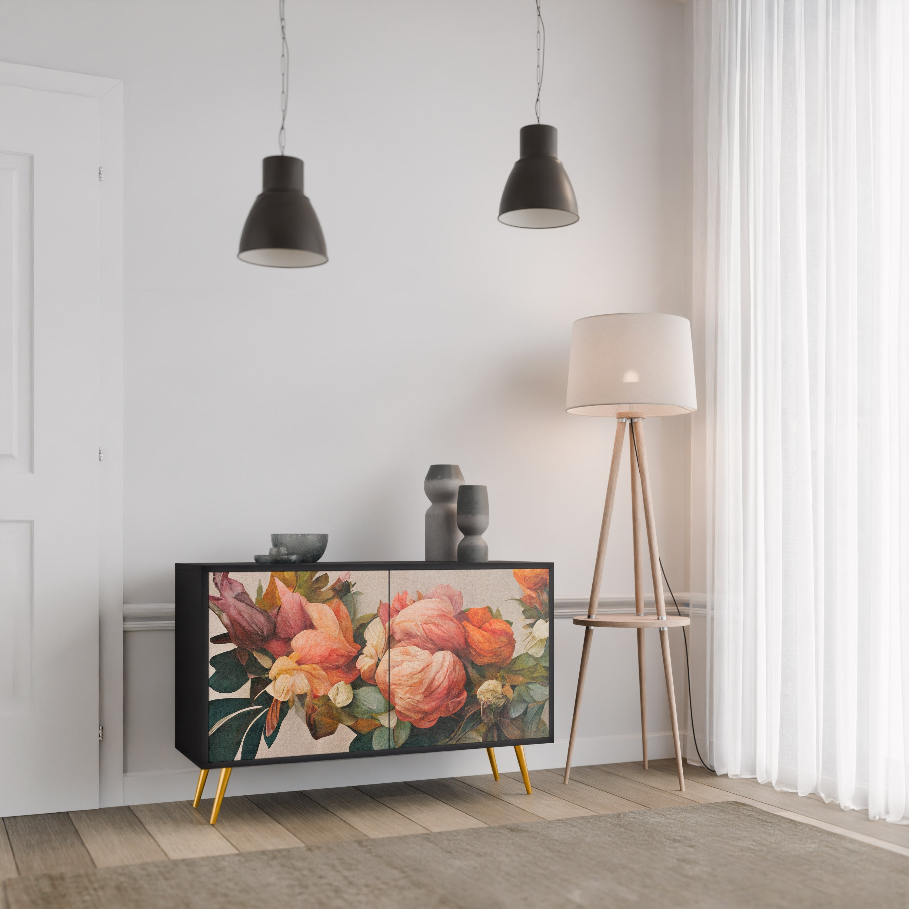 STYLISH BEAUTY Sideboard mit 2 Türen in Schwarz
