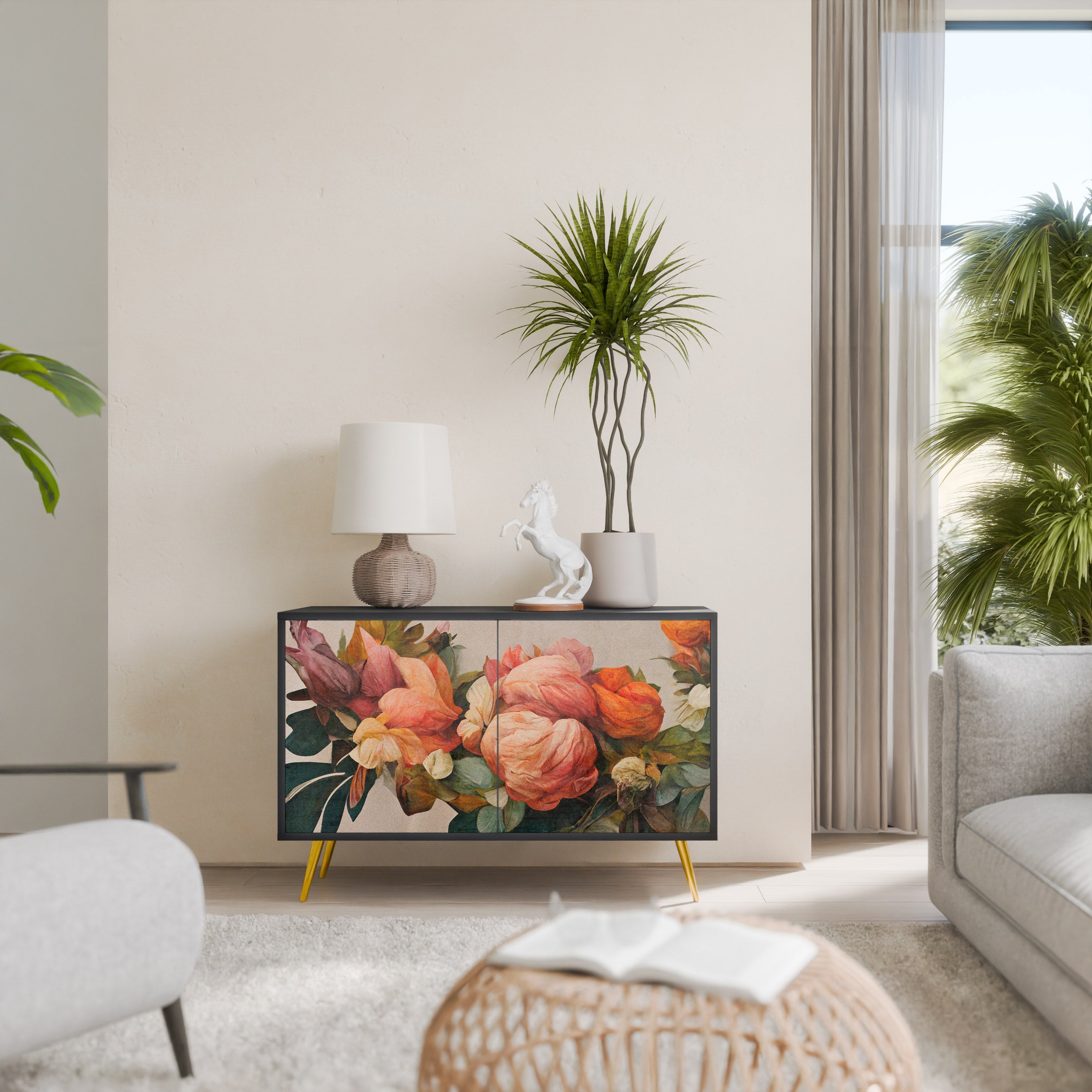 STYLISH BEAUTY Sideboard mit 2 Türen in Schwarz