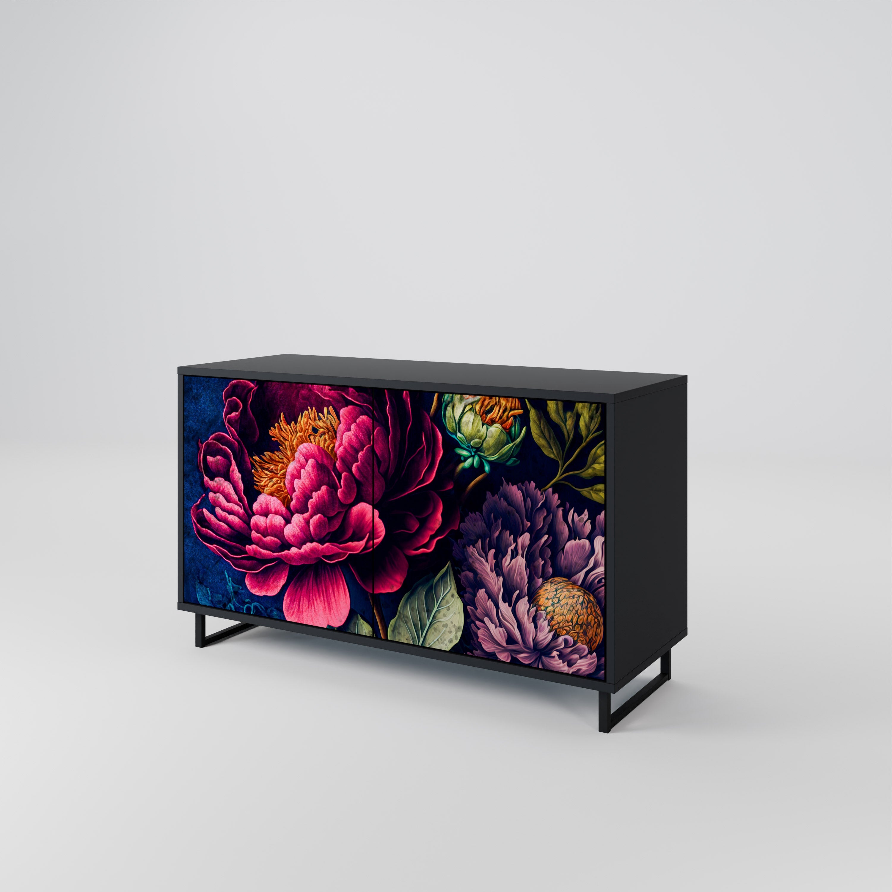 BLOOMING ELEGANCE 2-Door Sideboard in Black Finish