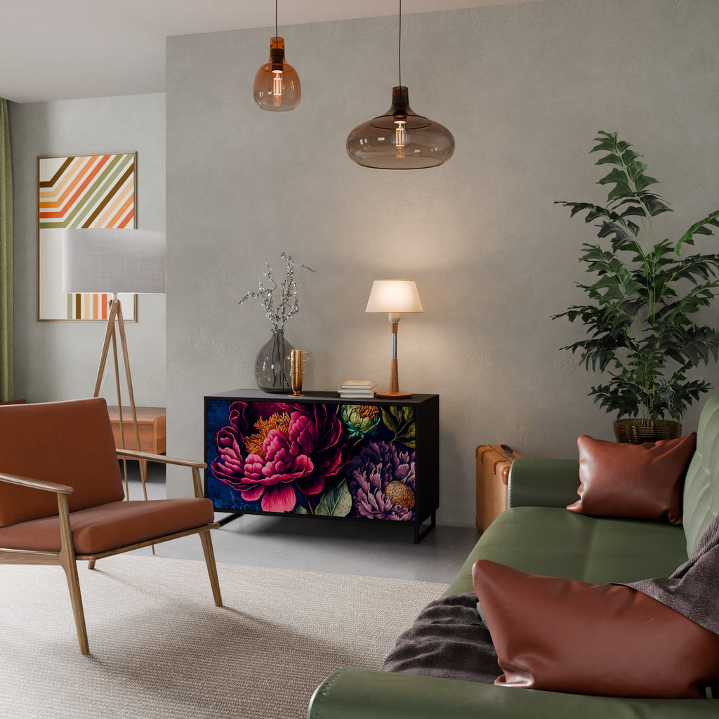 BLOOMING ELEGANCE 2-Door Sideboard in Black Finish