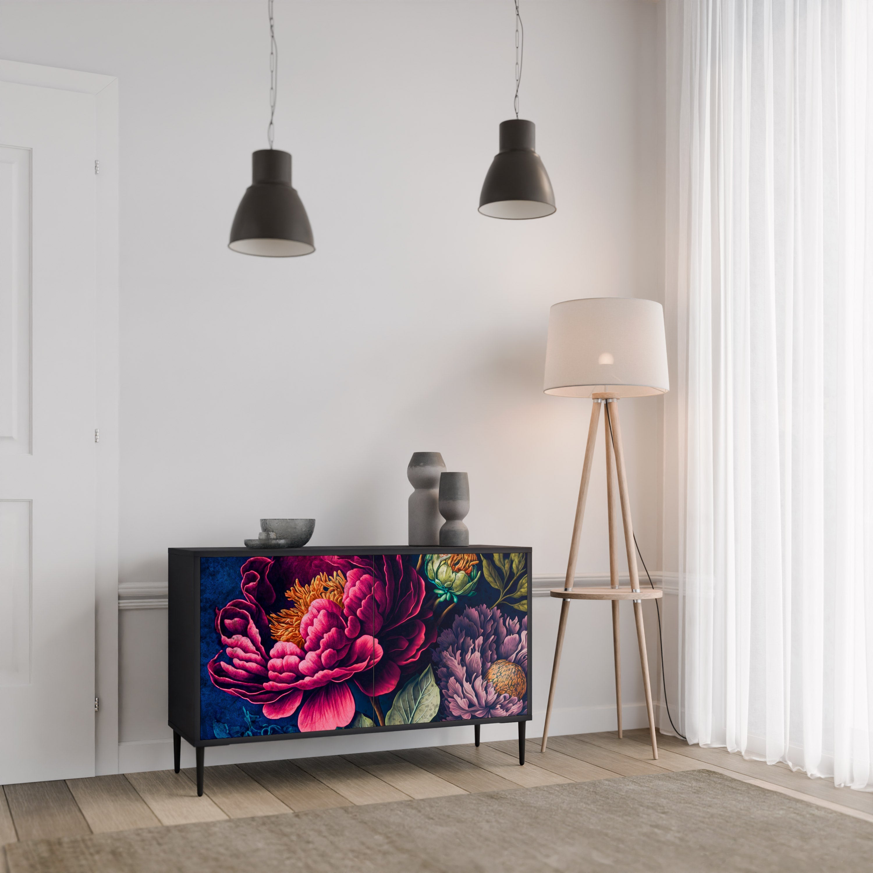 BLOOMING ELEGANCE Sideboard mit 2 Türen in Schwarz