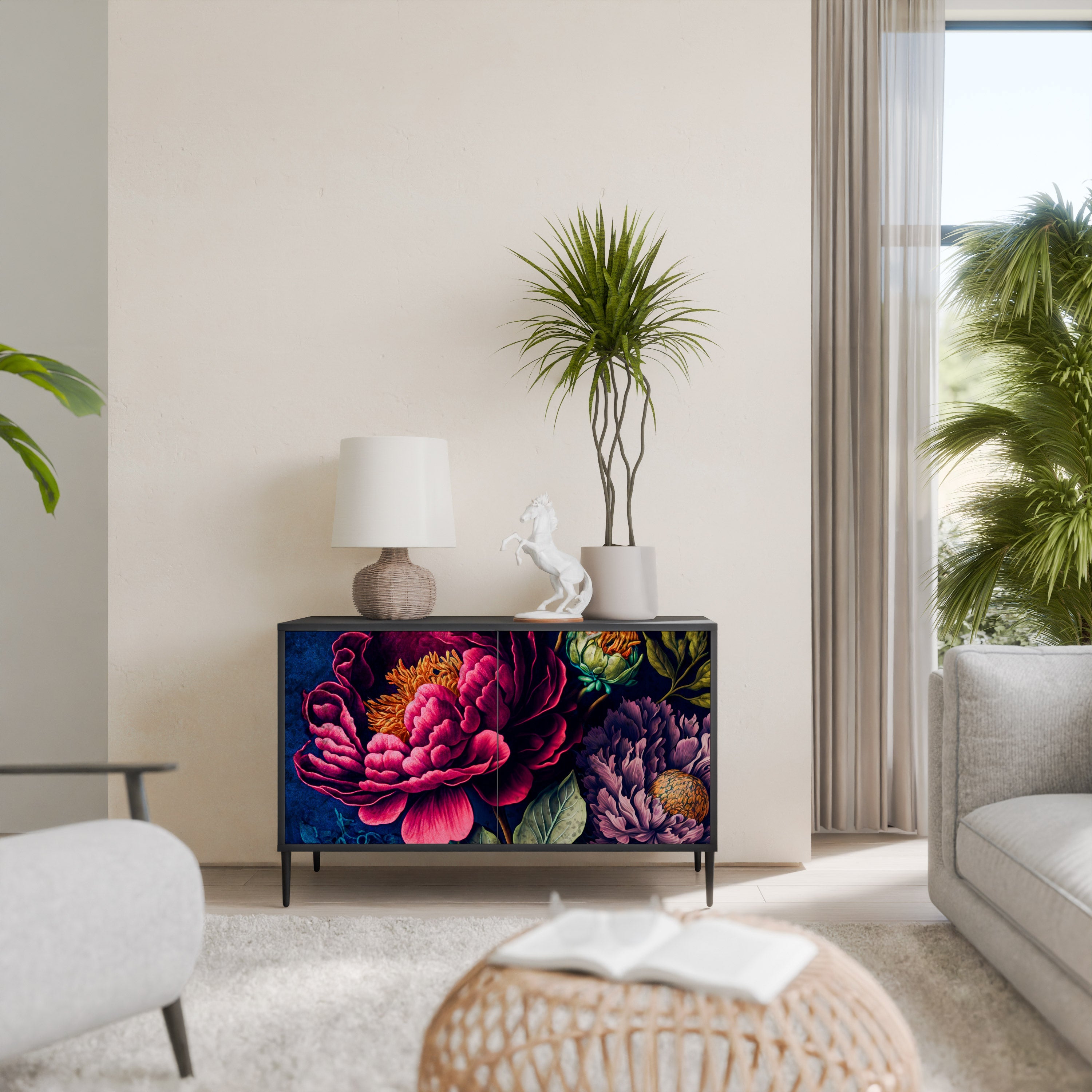 BLOOMING ELEGANCE Sideboard mit 2 Türen in Schwarz