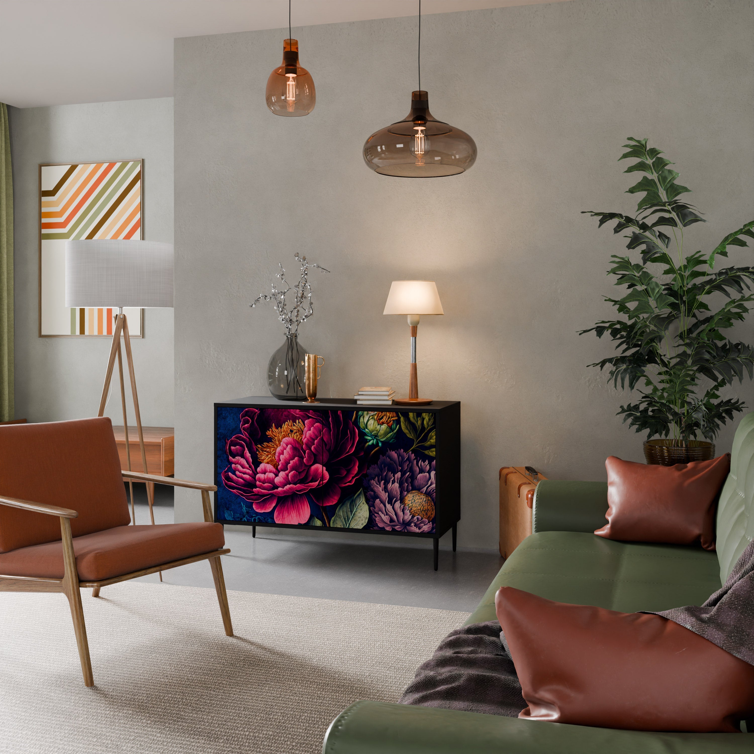 BLOOMING ELEGANCE Sideboard mit 2 Türen in Schwarz