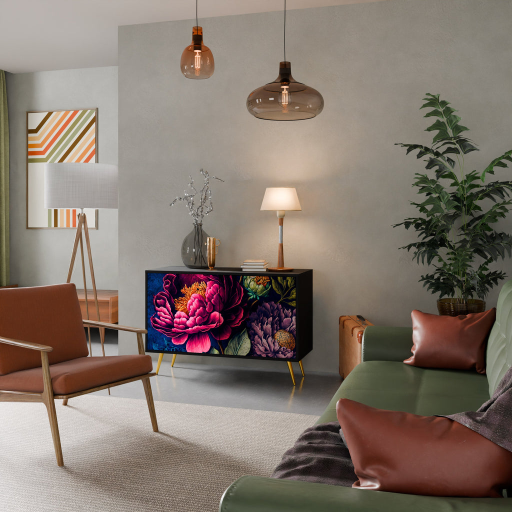 BLOOMING ELEGANCE 2-Door Sideboard in Black Finish