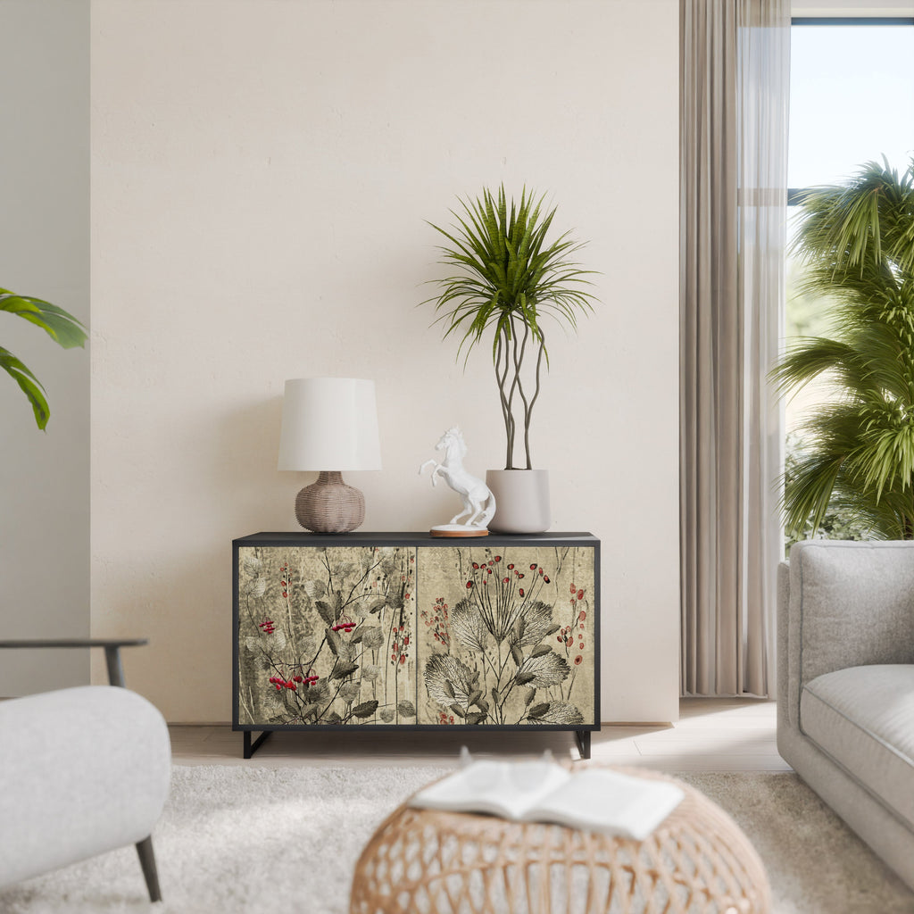 HERBAL GRACE 2-Door Sideboard in Black Finish