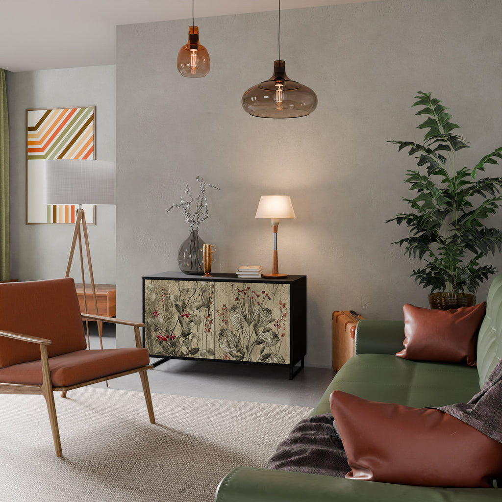 HERBAL GRACE 2-Door Sideboard in Black Finish