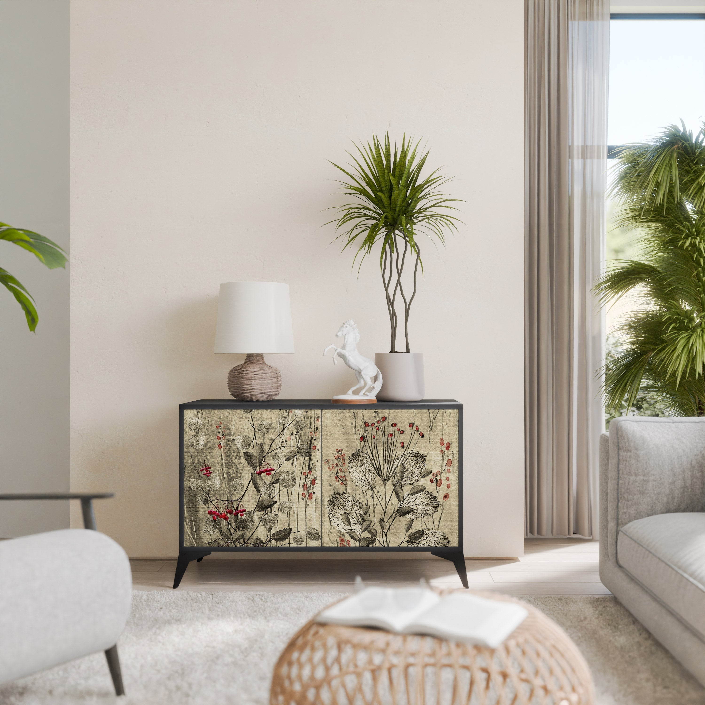 HERBAL GRACE 2-Door Sideboard in Black Finish