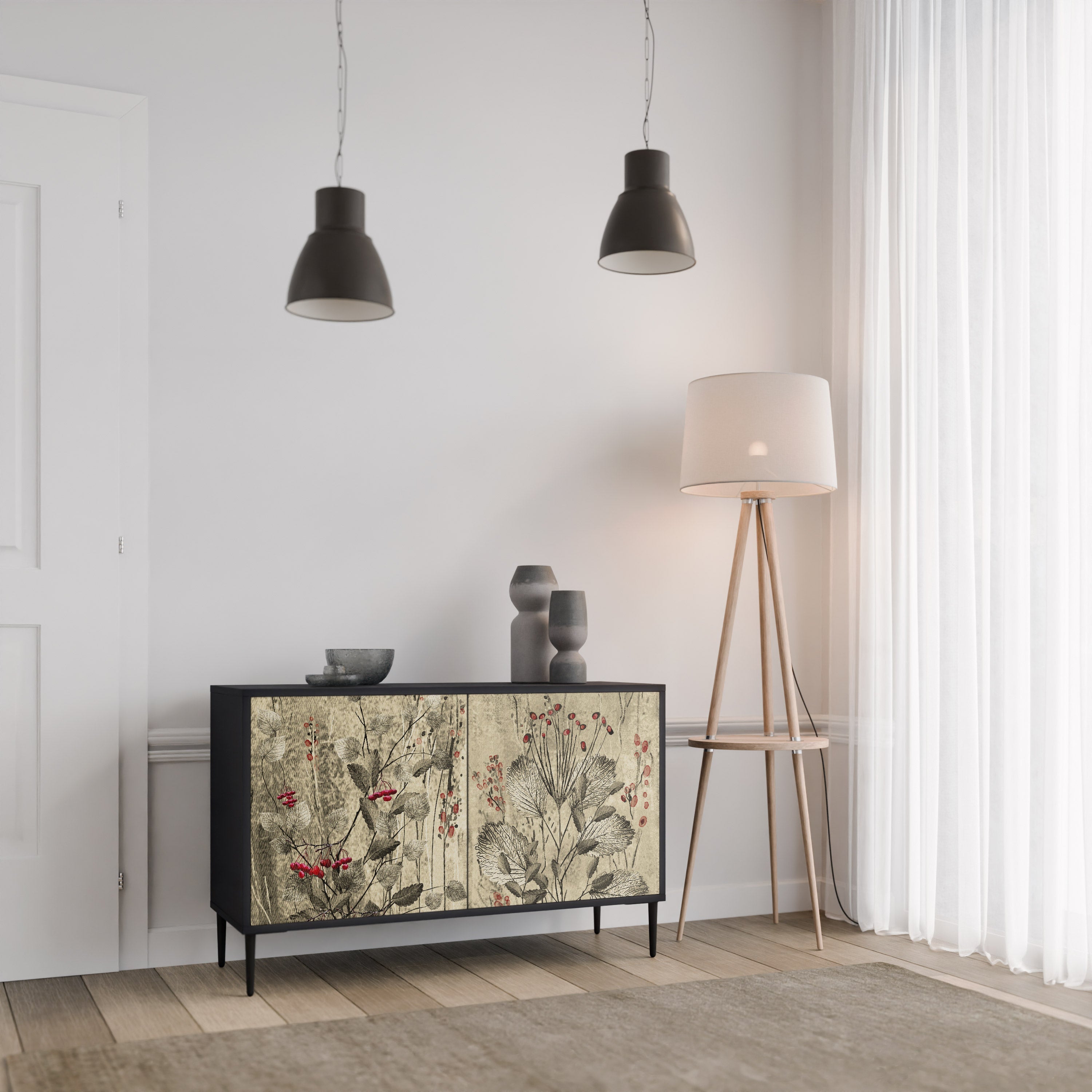 HERBAL GRACE Sideboard mit 2 Türen in Schwarz