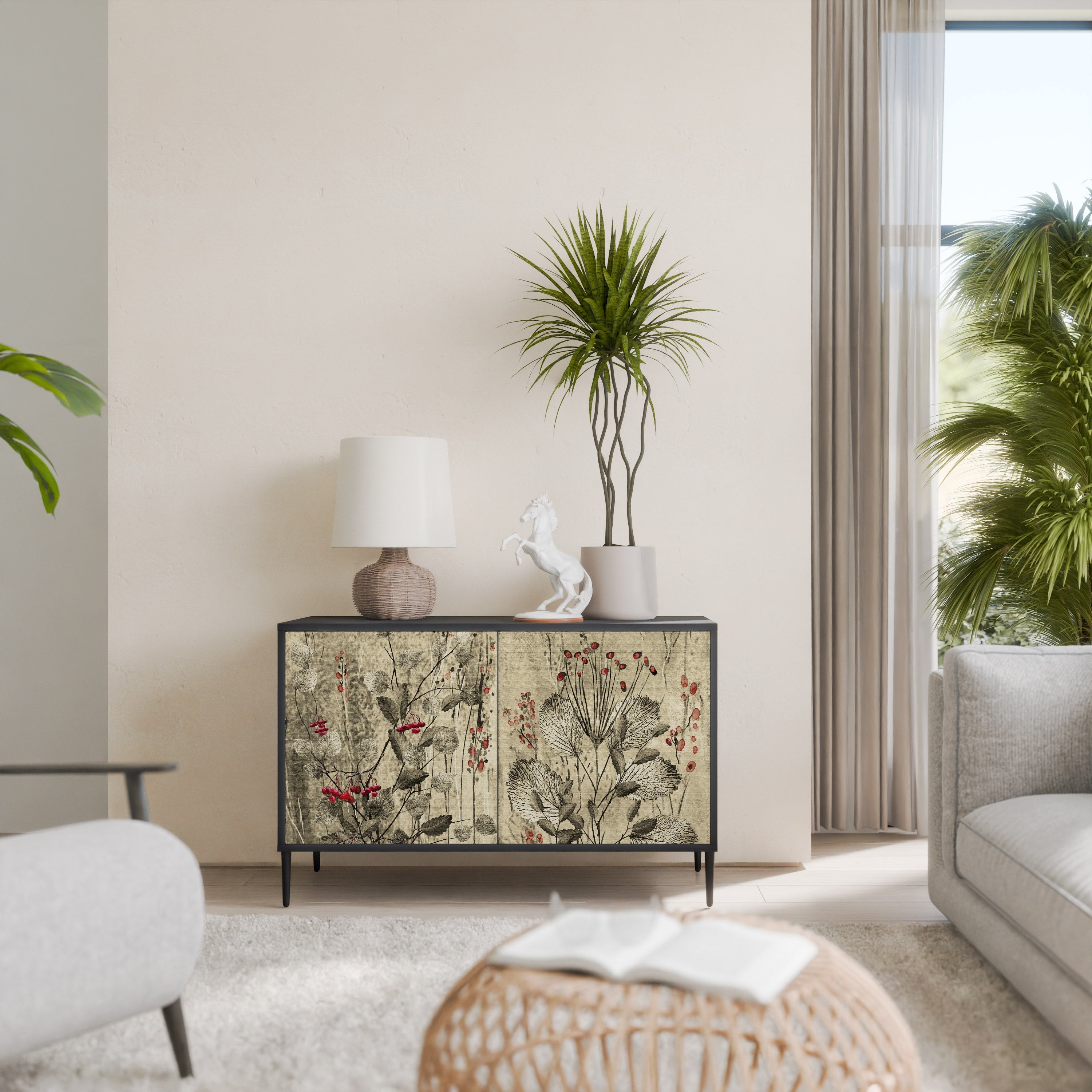 HERBAL GRACE Sideboard mit 2 Türen in Schwarz