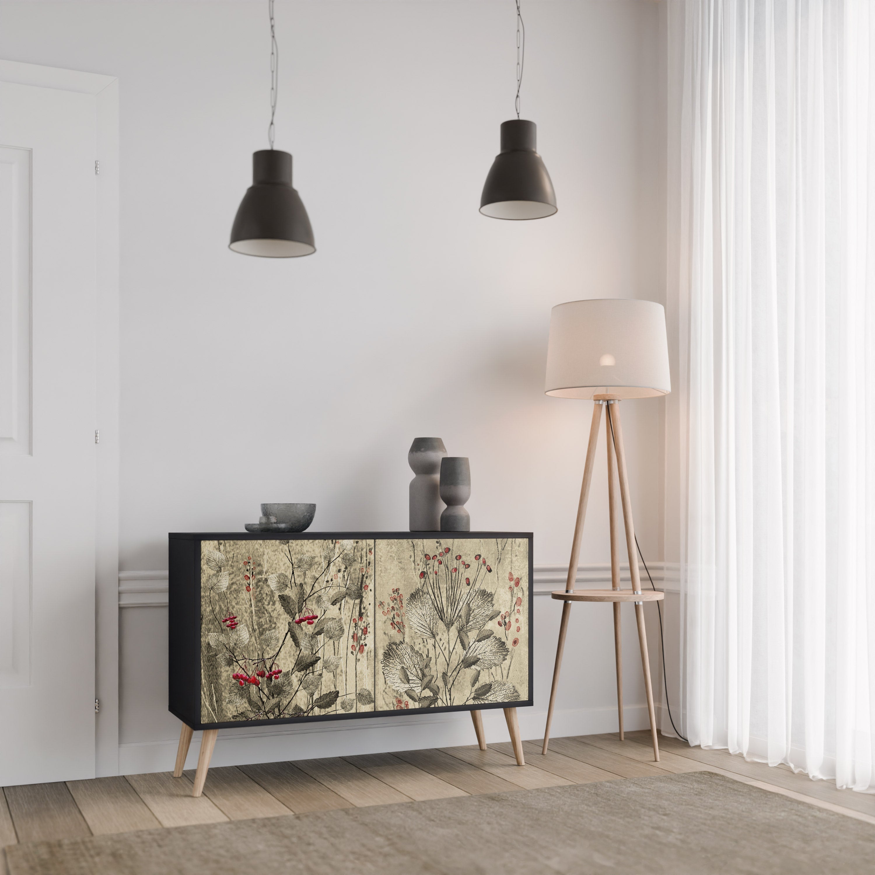 HERBAL GRACE 2-Door Sideboard in Black Finish