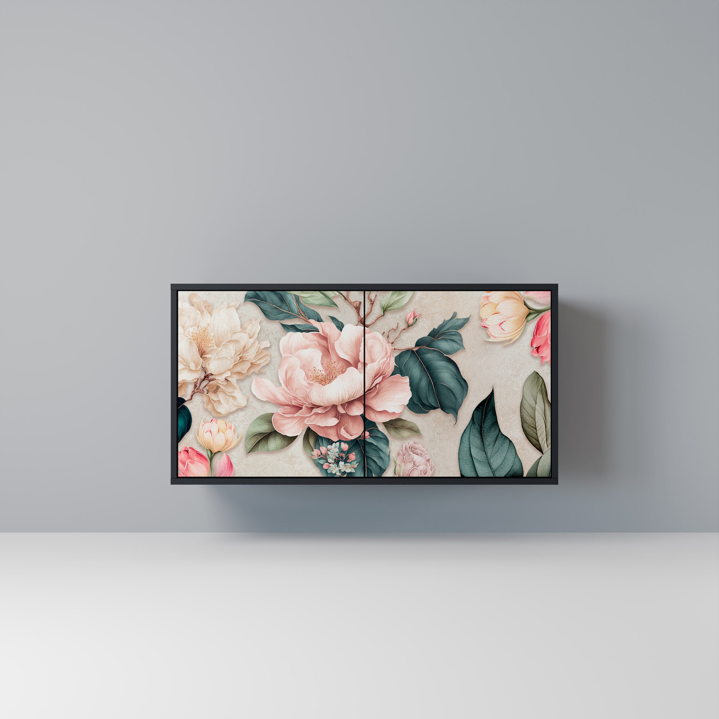 FLORAL GRACE Sideboard mit 2 Türen in Schwarz