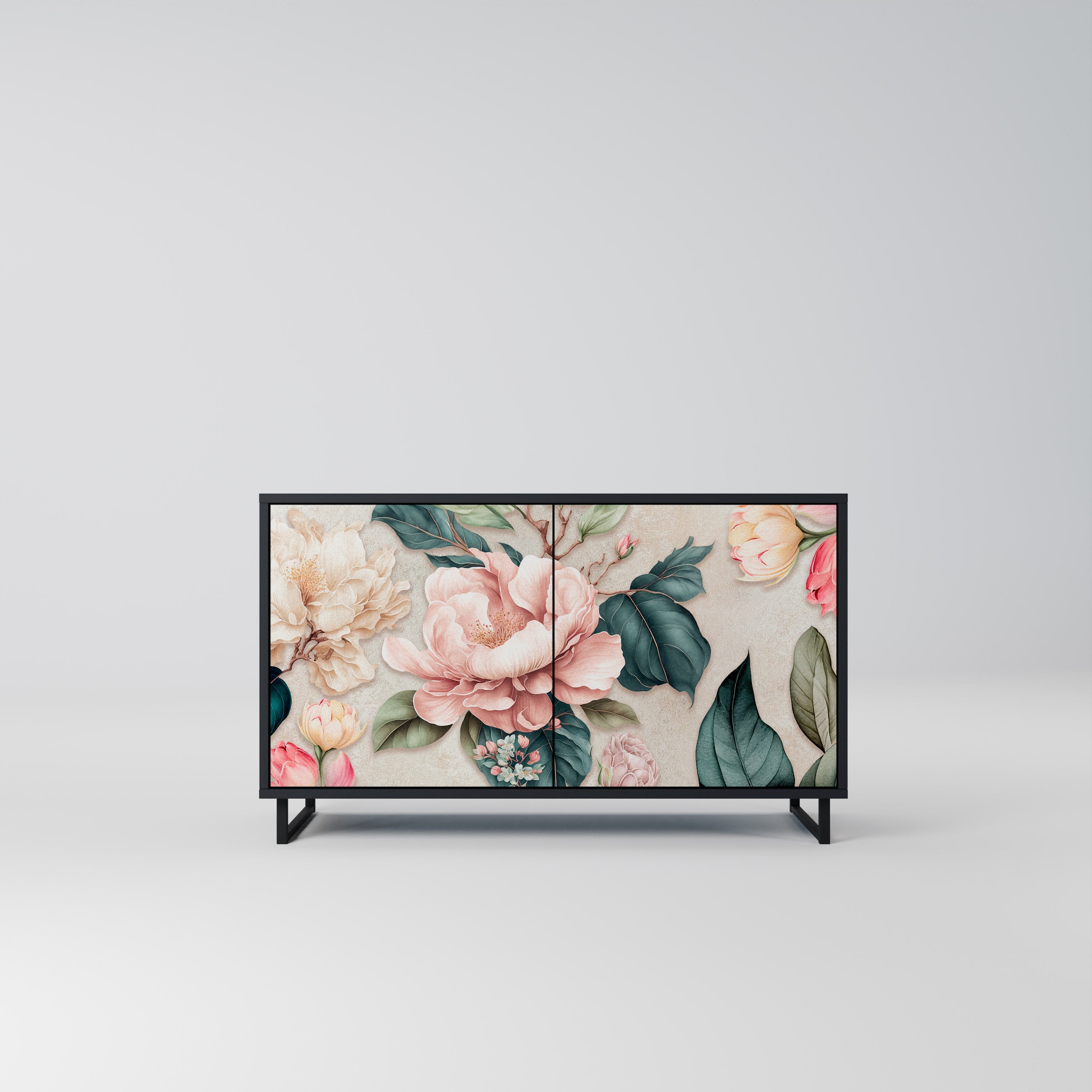 FLORAL GRACE Sideboard mit 2 Türen in Schwarz