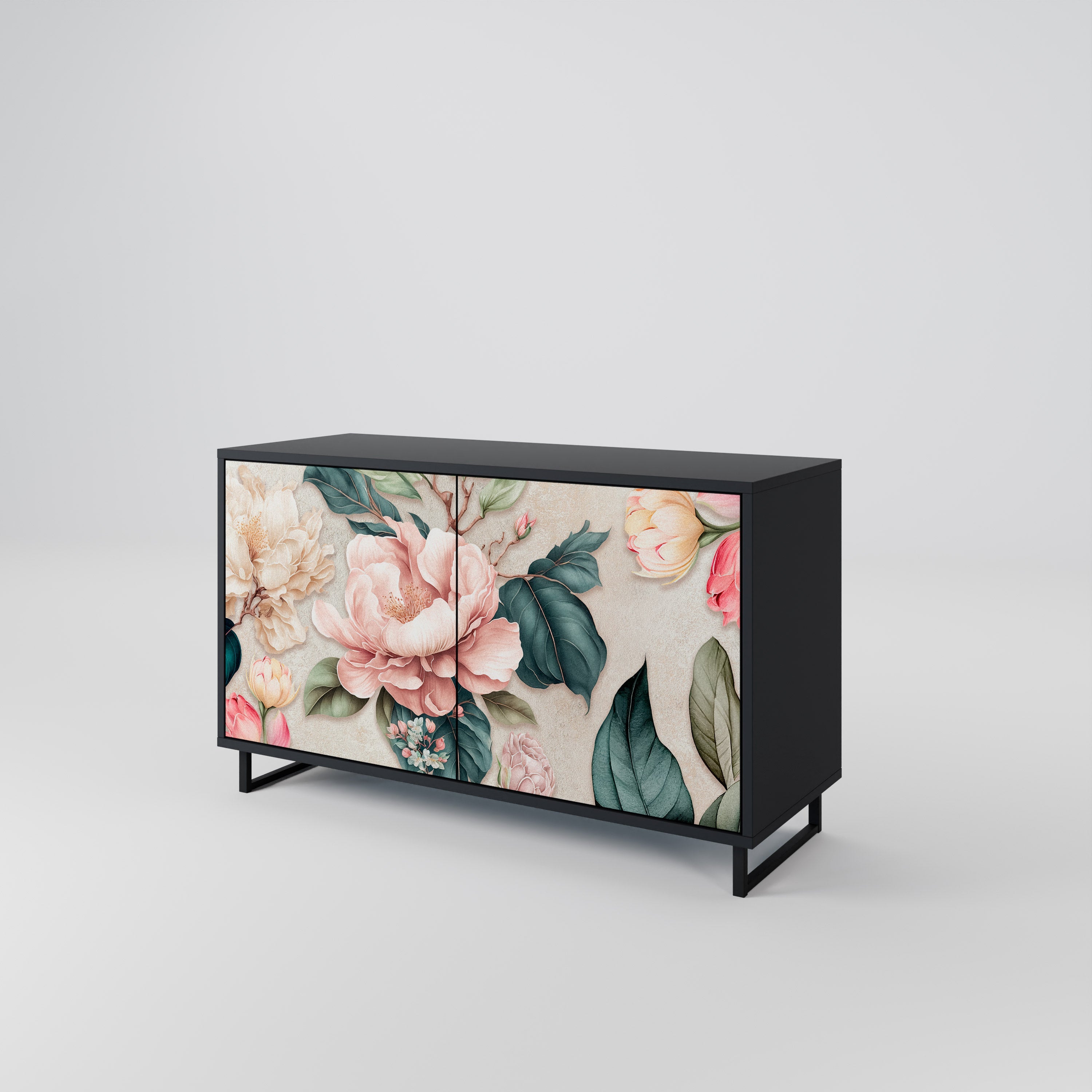 FLORAL GRACE Sideboard mit 2 Türen in Schwarz
