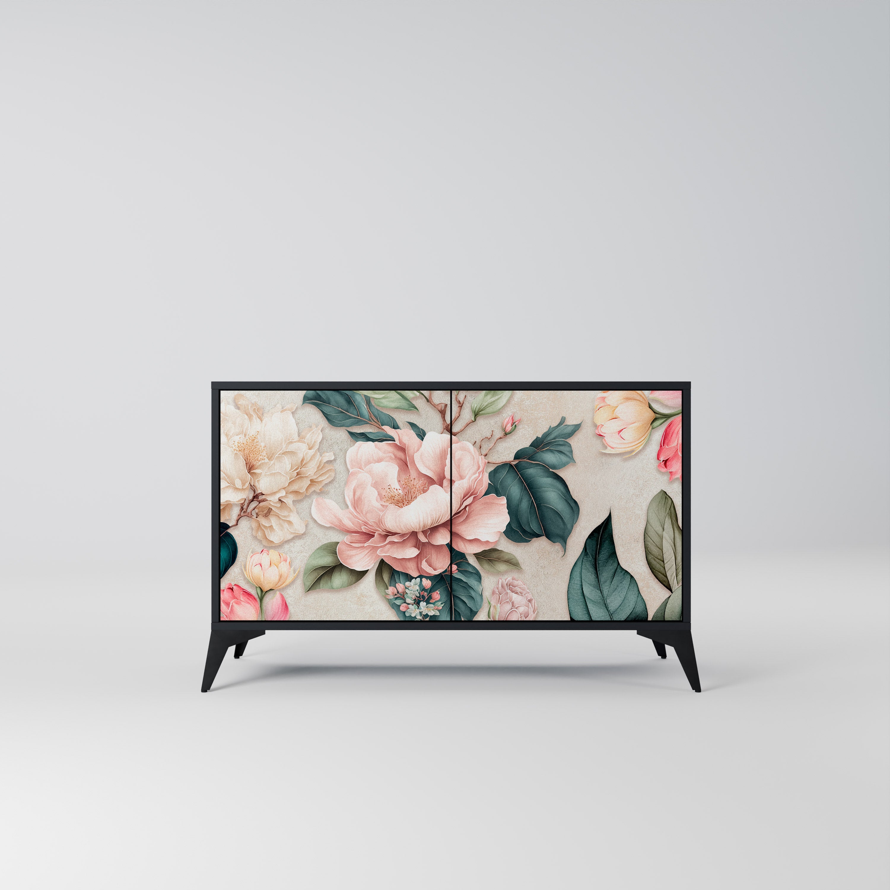 FLORAL GRACE Sideboard mit 2 Türen in Schwarz