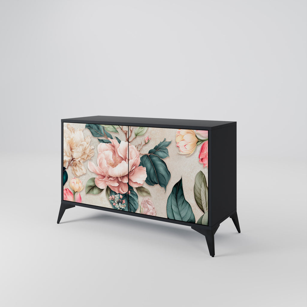 FLORAL GRACE Sideboard mit 2 Türen in Schwarz