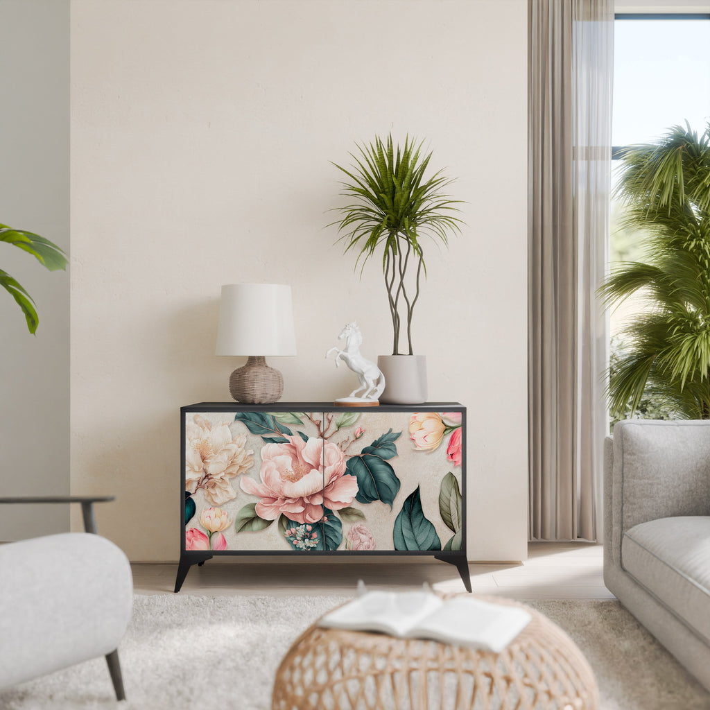 FLORAL GRACE Sideboard mit 2 Türen in Schwarz