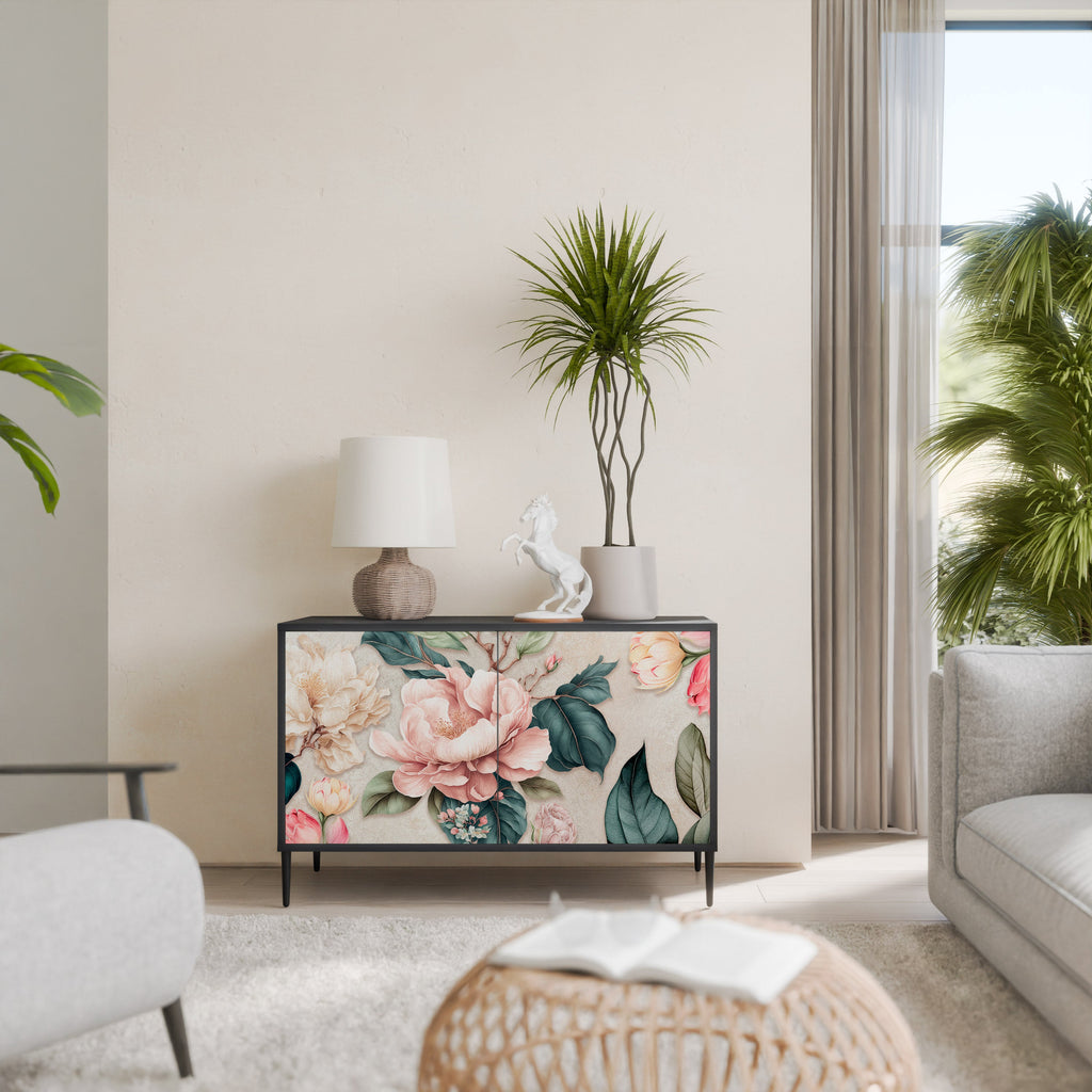 FLORAL GRACE Sideboard mit 2 Türen in Schwarz