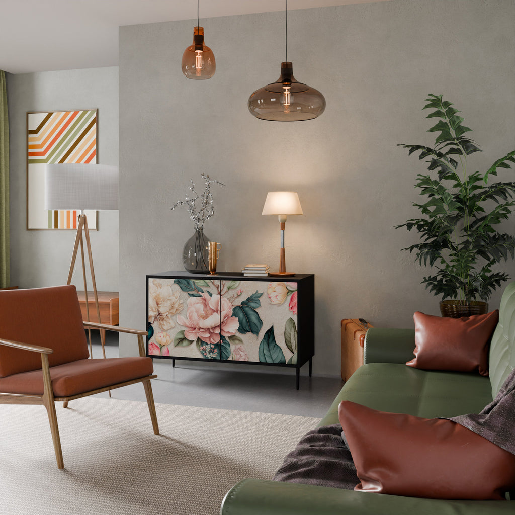 FLORAL GRACE Sideboard mit 2 Türen in Schwarz