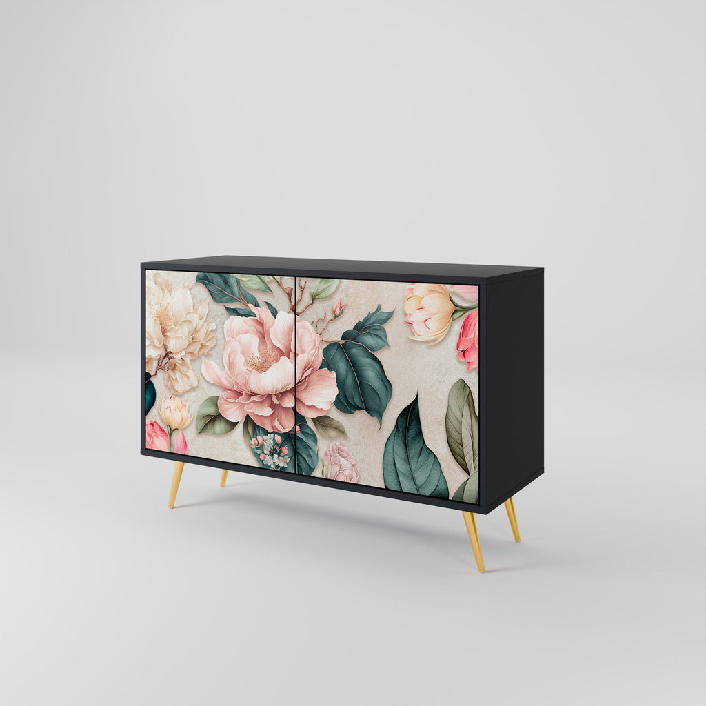 FLORAL GRACE Sideboard mit 2 Türen in Schwarz