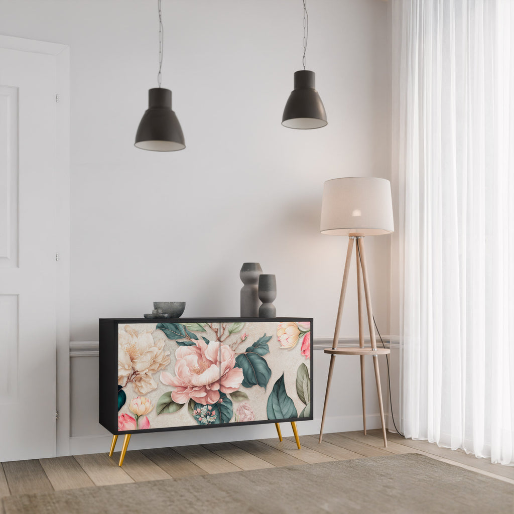 FLORAL GRACE Sideboard mit 2 Türen in Schwarz