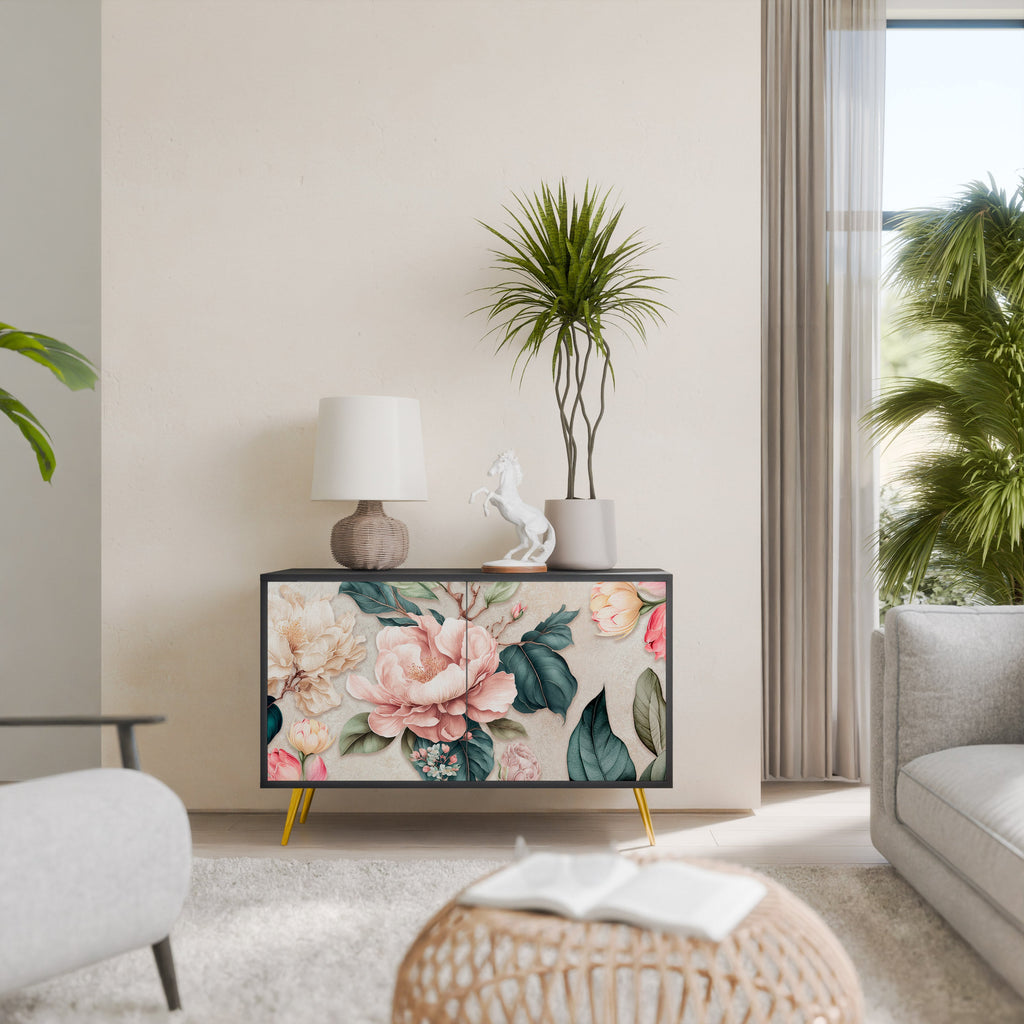 FLORAL GRACE Sideboard mit 2 Türen in Schwarz