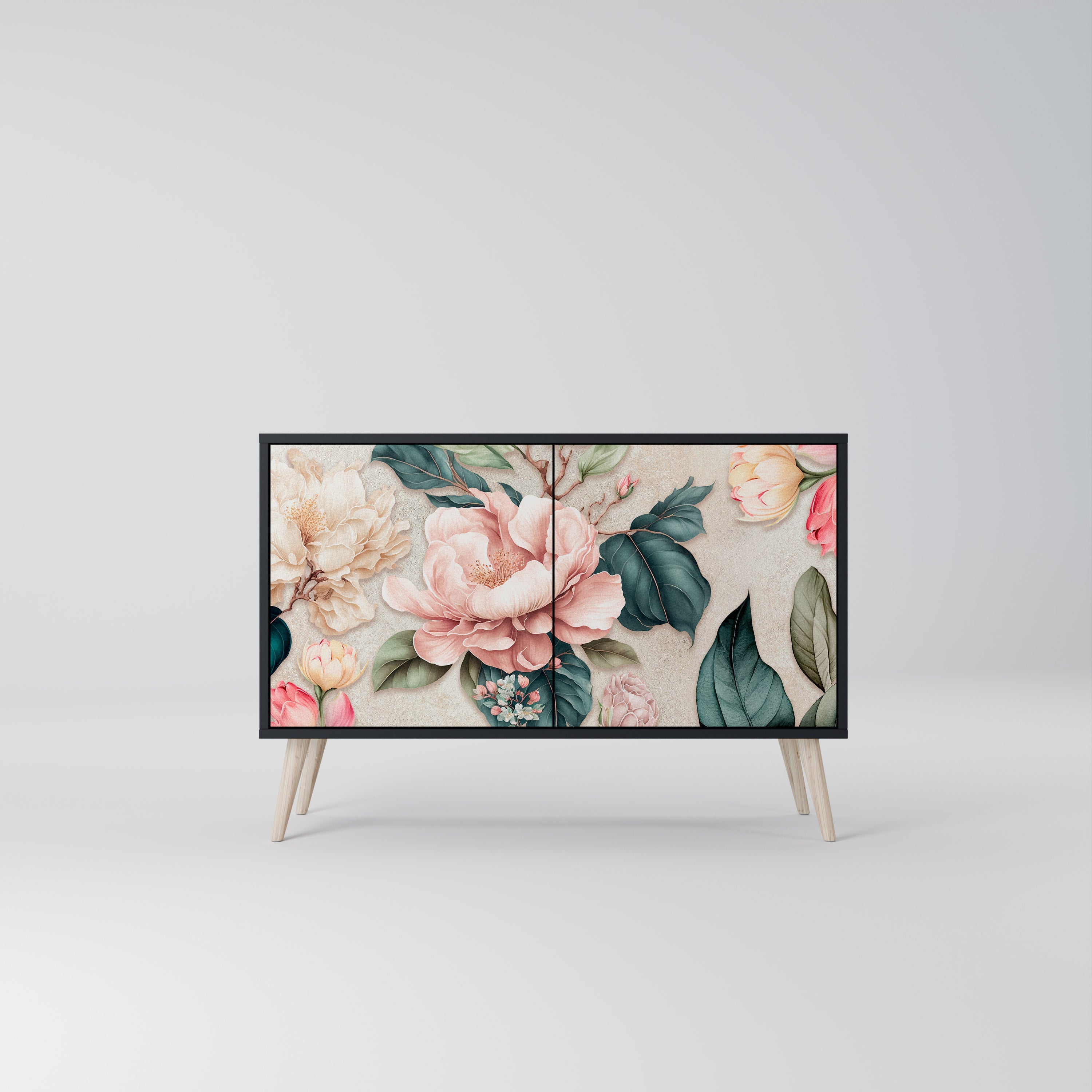 FLORAL GRACE Sideboard mit 2 Türen in Schwarz