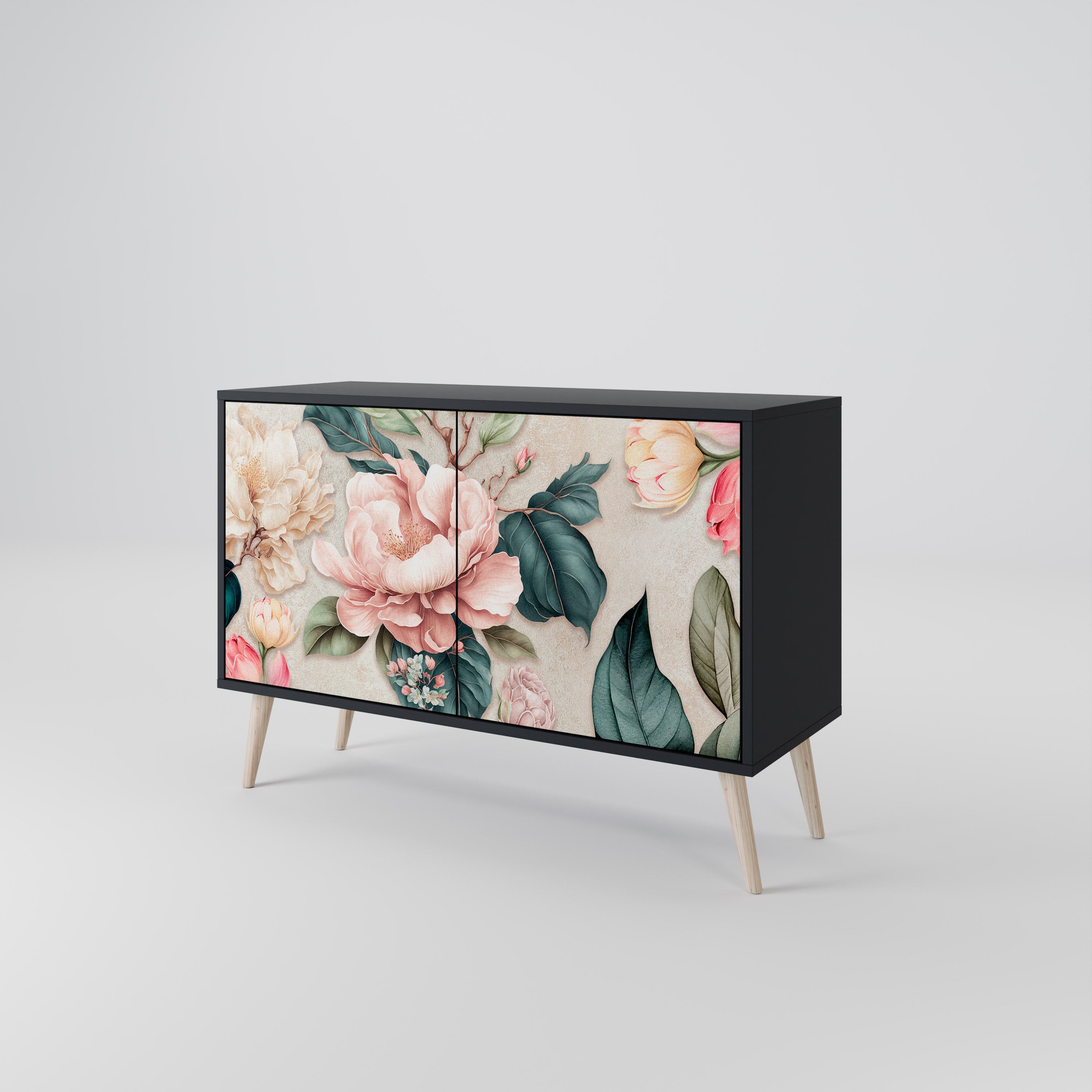 FLORAL GRACE Sideboard mit 2 Türen in Schwarz