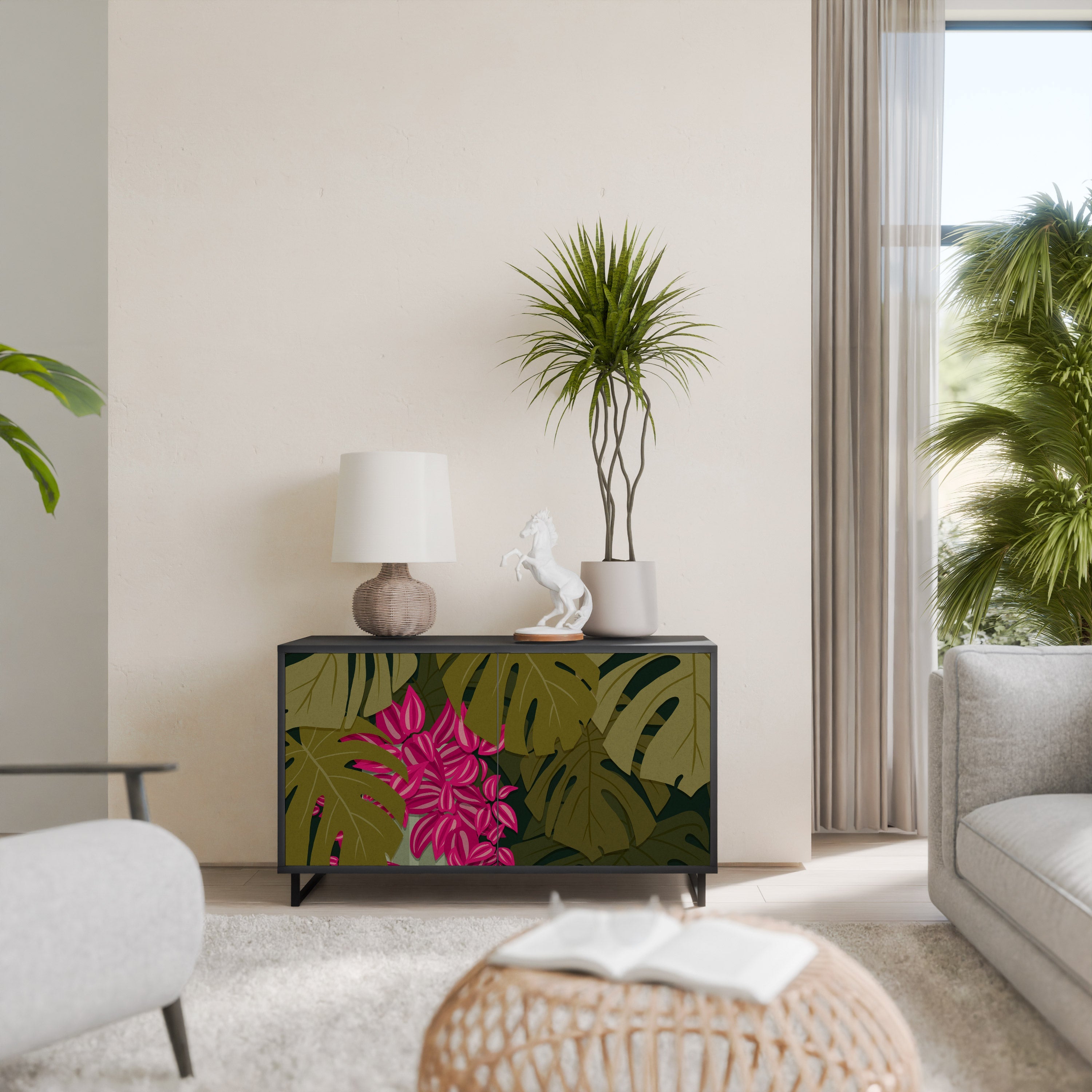 TROPICAL BEAUTY Sideboard mit 2 Türen in Schwarz