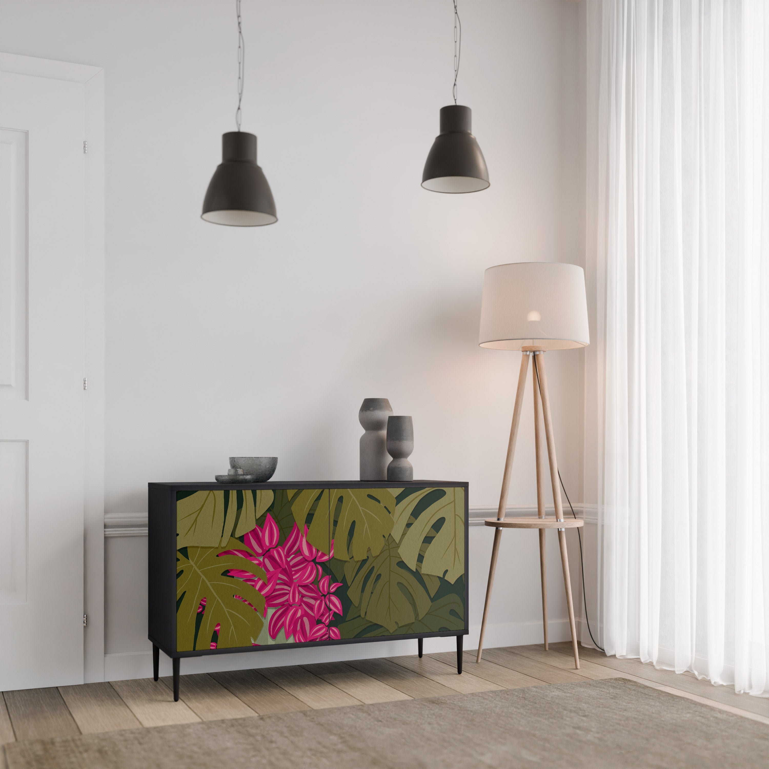 TROPICAL BEAUTY Sideboard mit 2 Türen in Schwarz