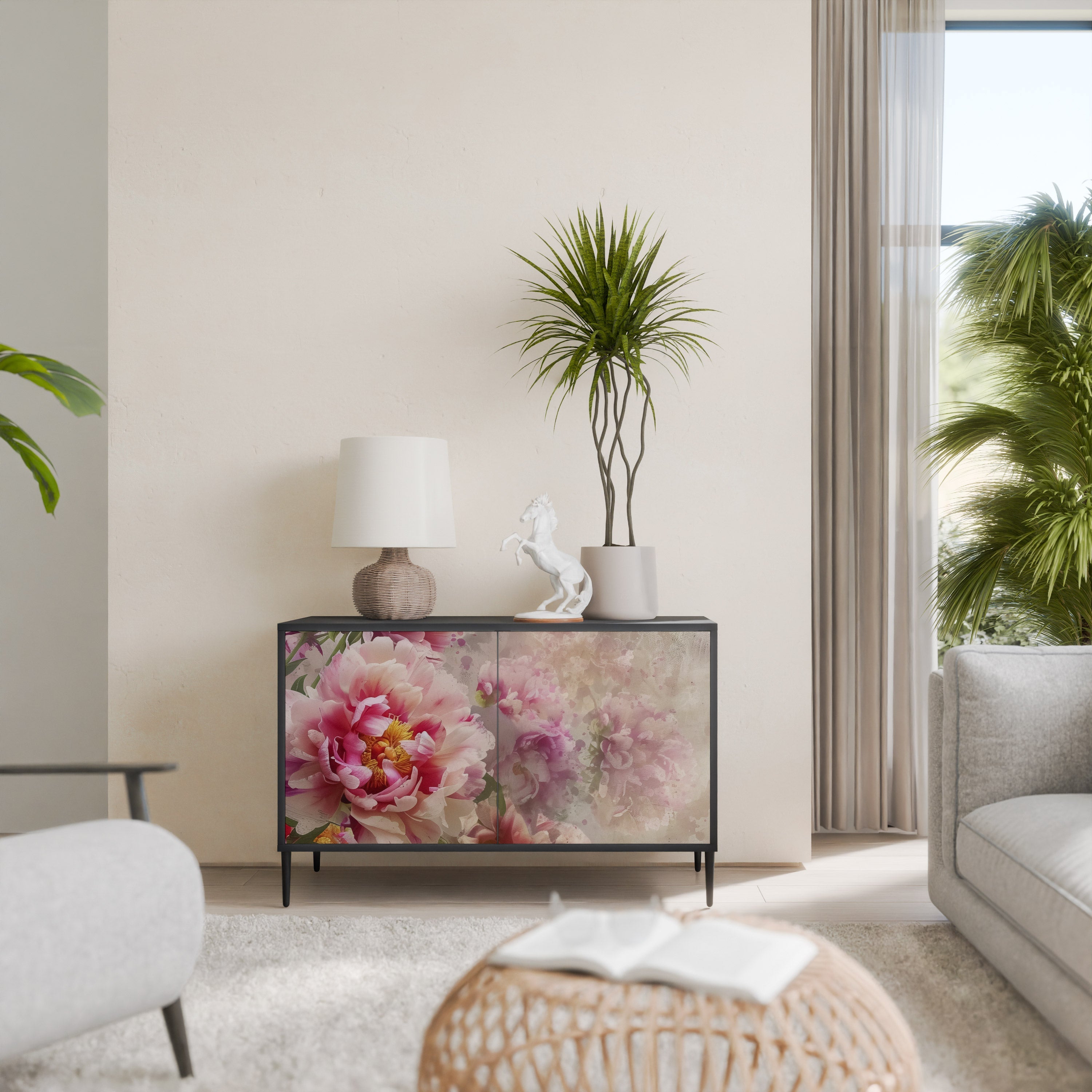 PEONY WHISPER Sideboard mit 2 Türen in Schwarz